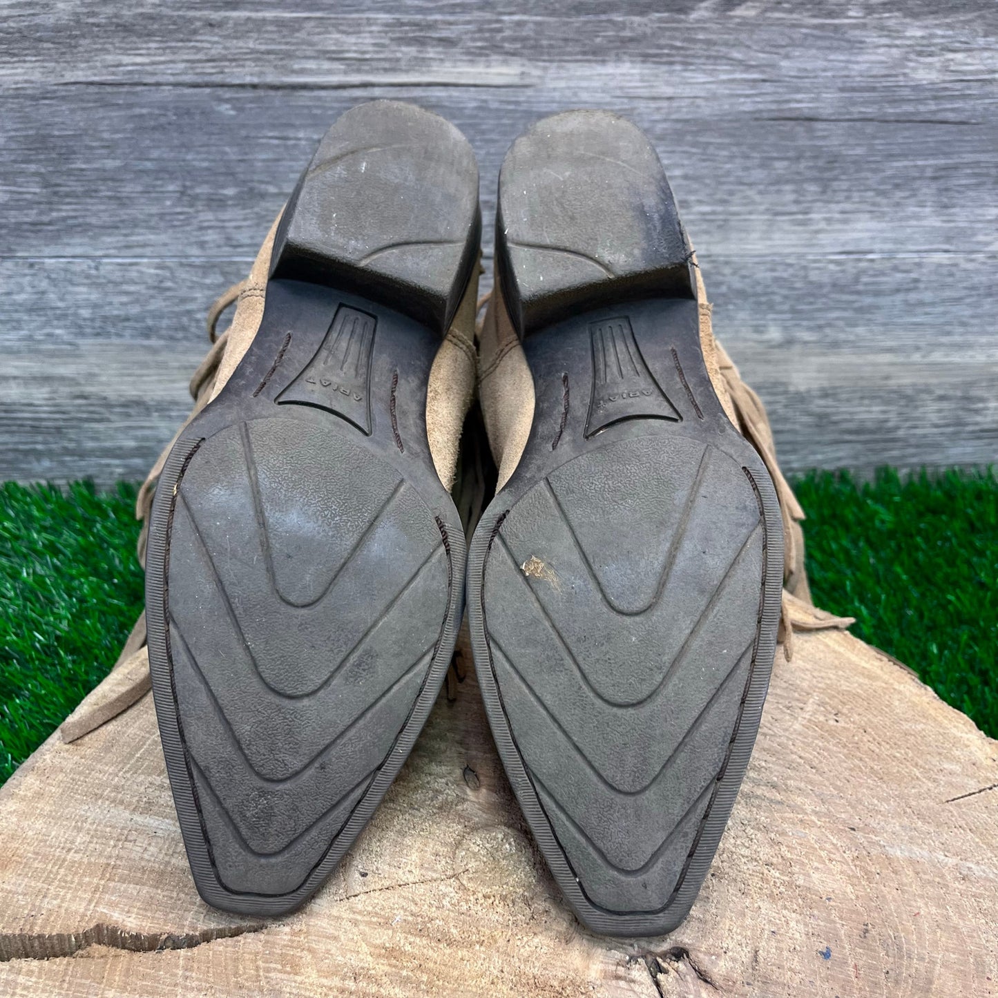 Ariat Youth - Size 2 - Tan Suede Fringe Snip Toe Cowboy Boots Style 10018648