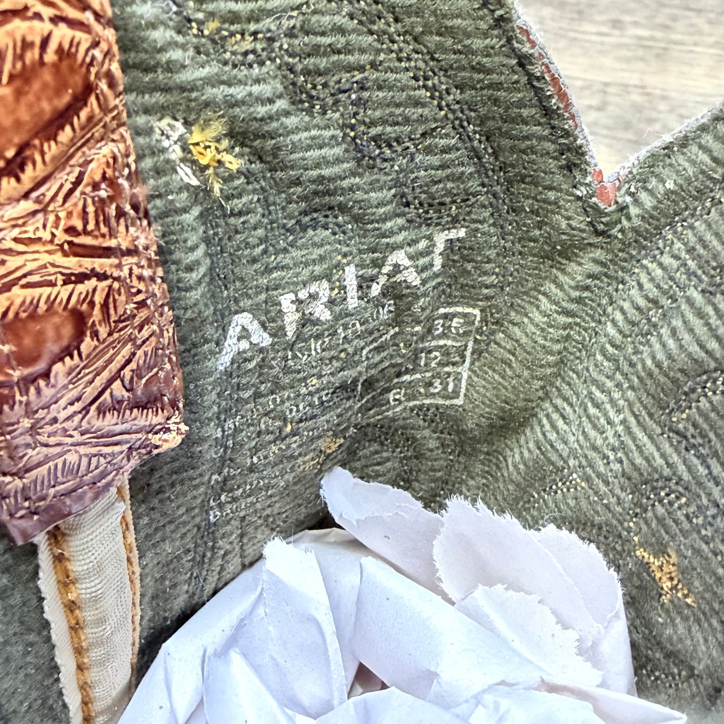 Ariat Youth - Size 13.5 - Brown/Green Square Toe Cowboy Boots