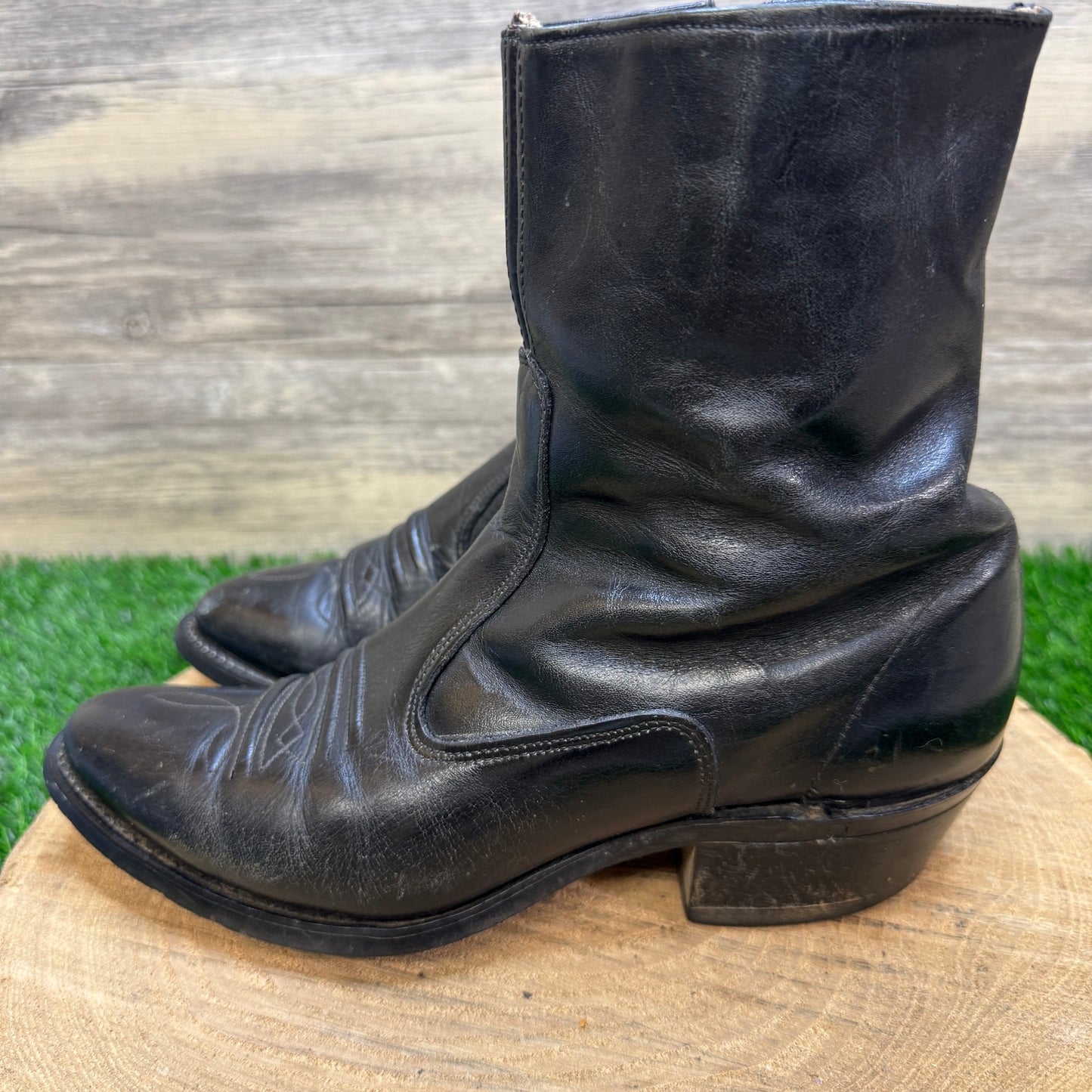 Texas Men - Size 7.5D - Vintage Black Zipper Western Cowboy Boots 350