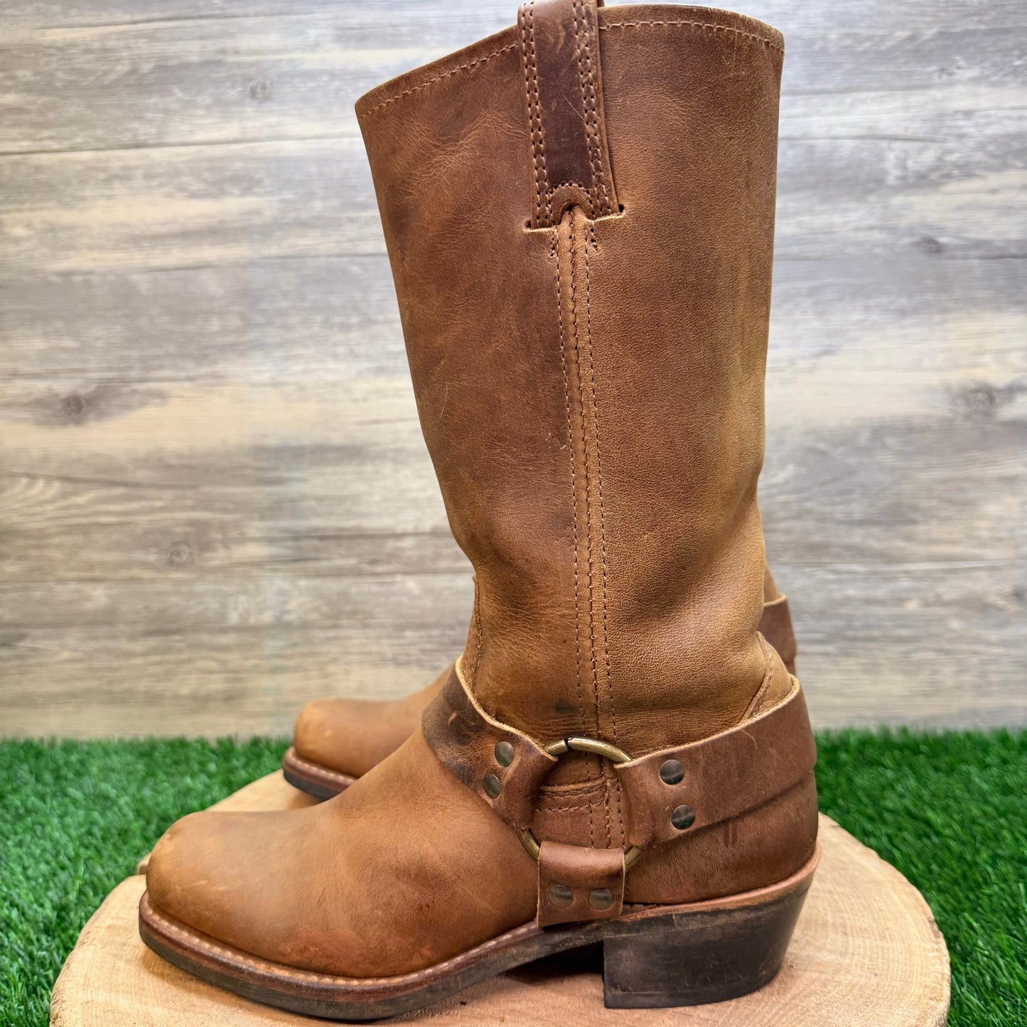 Frye Women - Size 6.5M - Tan Harness Moto Cowboy Boots 77300