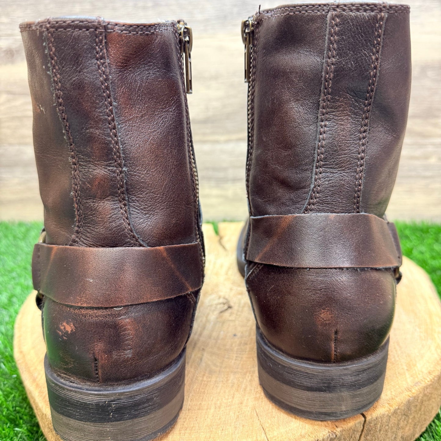 Chaps Men - Size 9M - Brown Ankle Zipper Harness Boots 96-22709