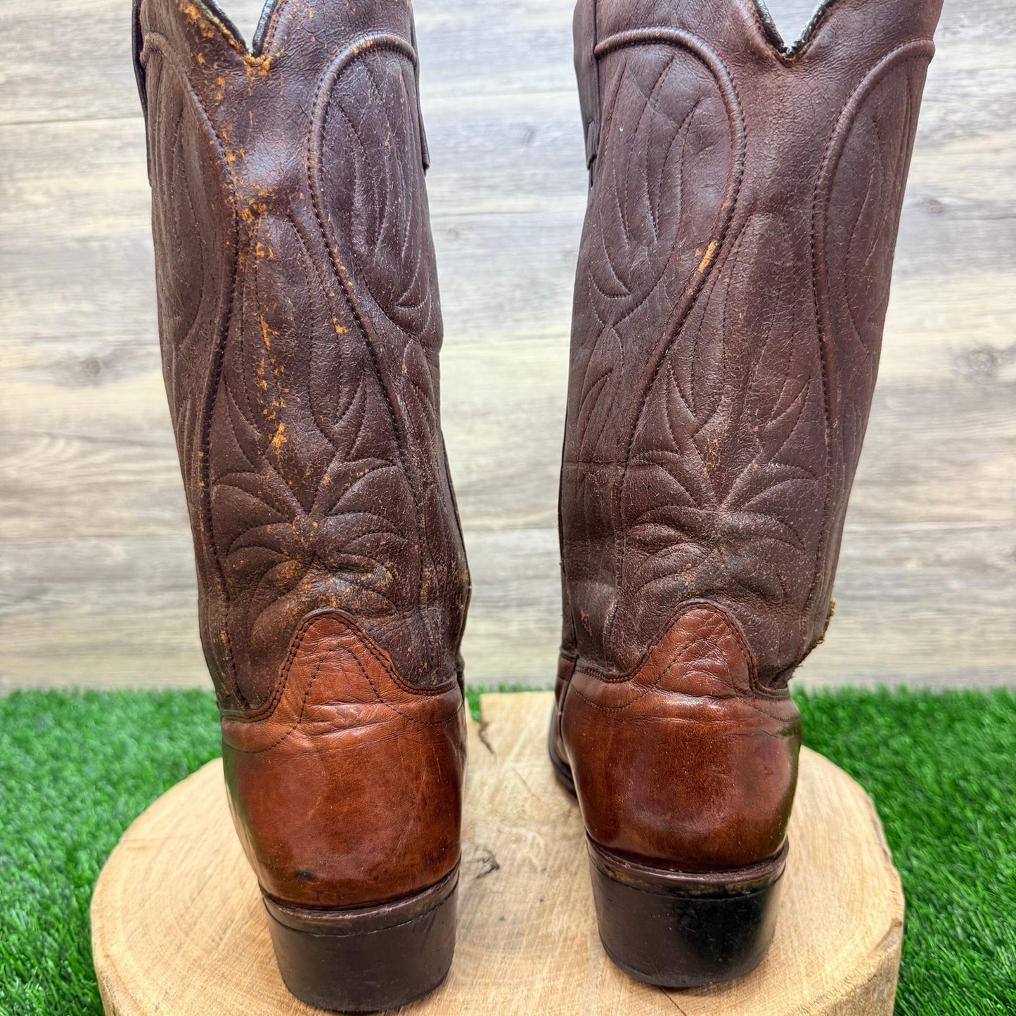 Acme Men - Size 8EW - Vintage Marbled Brown Western Cowboy Boots 8304