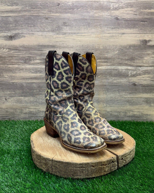 Tin Haul Co. Women - Size 6.5 - Cheetah Print Square Toe Cowboy Boots Style Gals