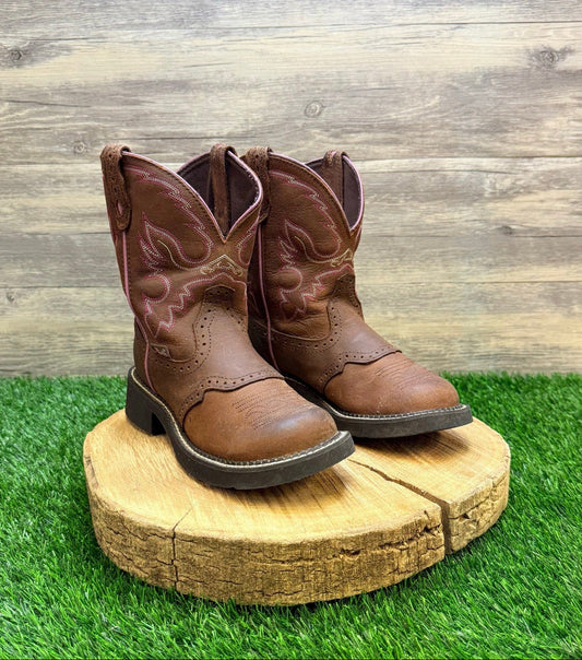 Justin Women - Size 6.5B - Brown / Pink Gypsy Round Toe Cowboy Boots L9903