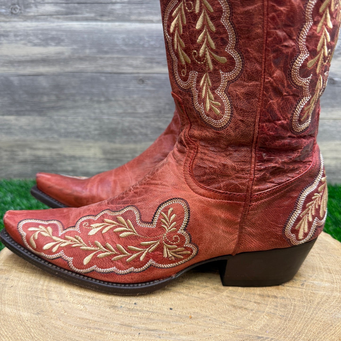 Lane Women - Size 8.5 - Red Tall Zipper Snip Toe Cowboy Boots Style A0078A
