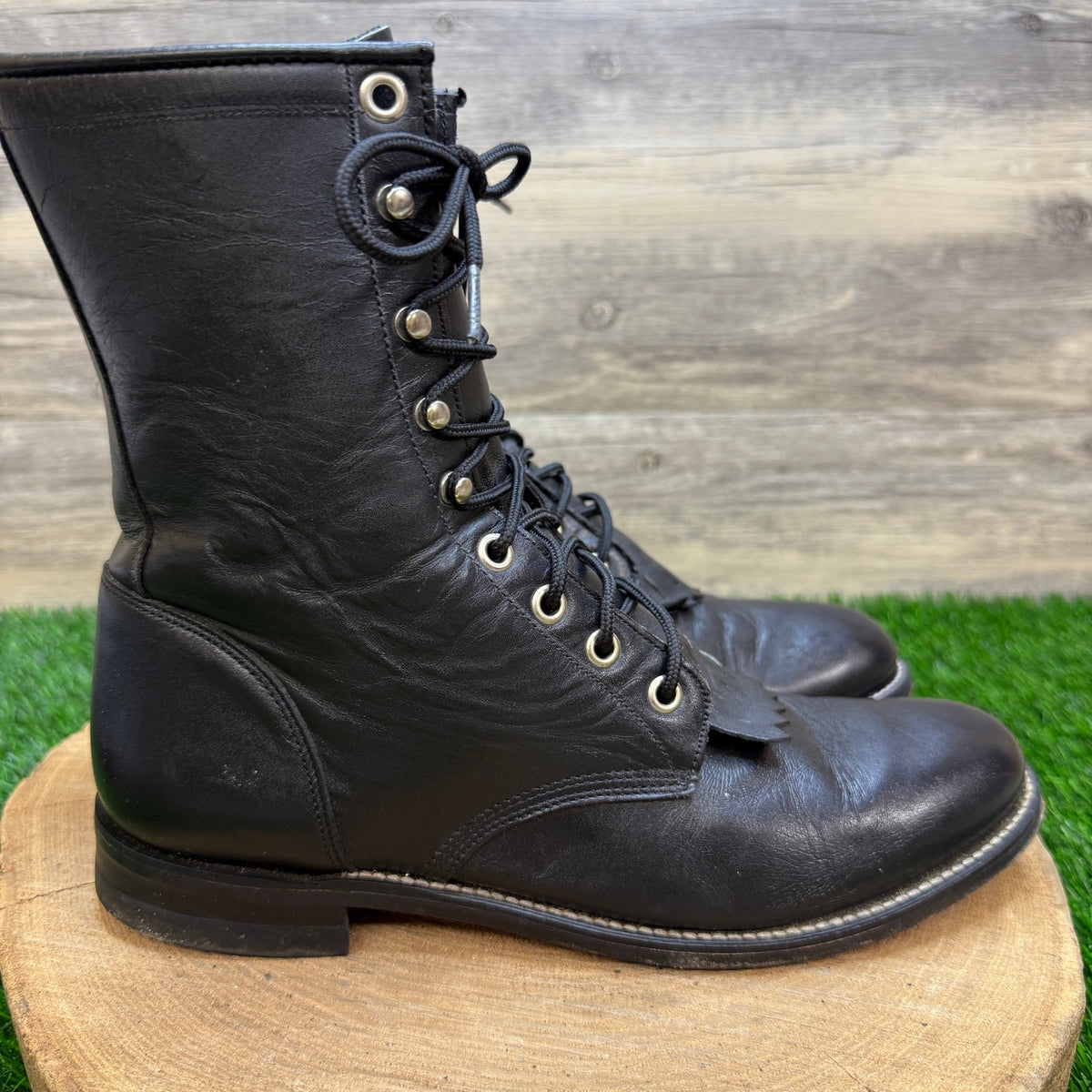 Justin Women - Size 8.5B - Vintage Black Lace Up Cowboy Boots Style L0506
