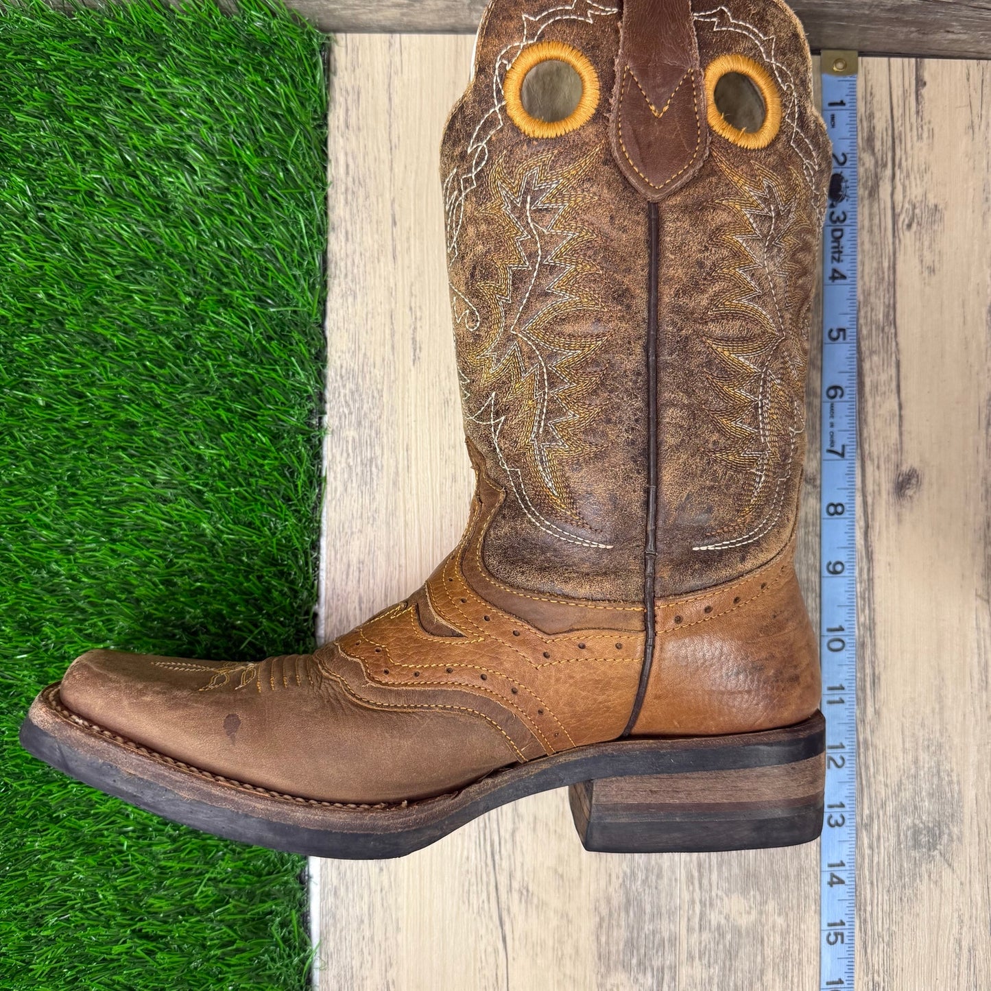 Reyme Men - Size 6.5 - Brown Longhorn Square Toe Cowboy Boots Style 35439
