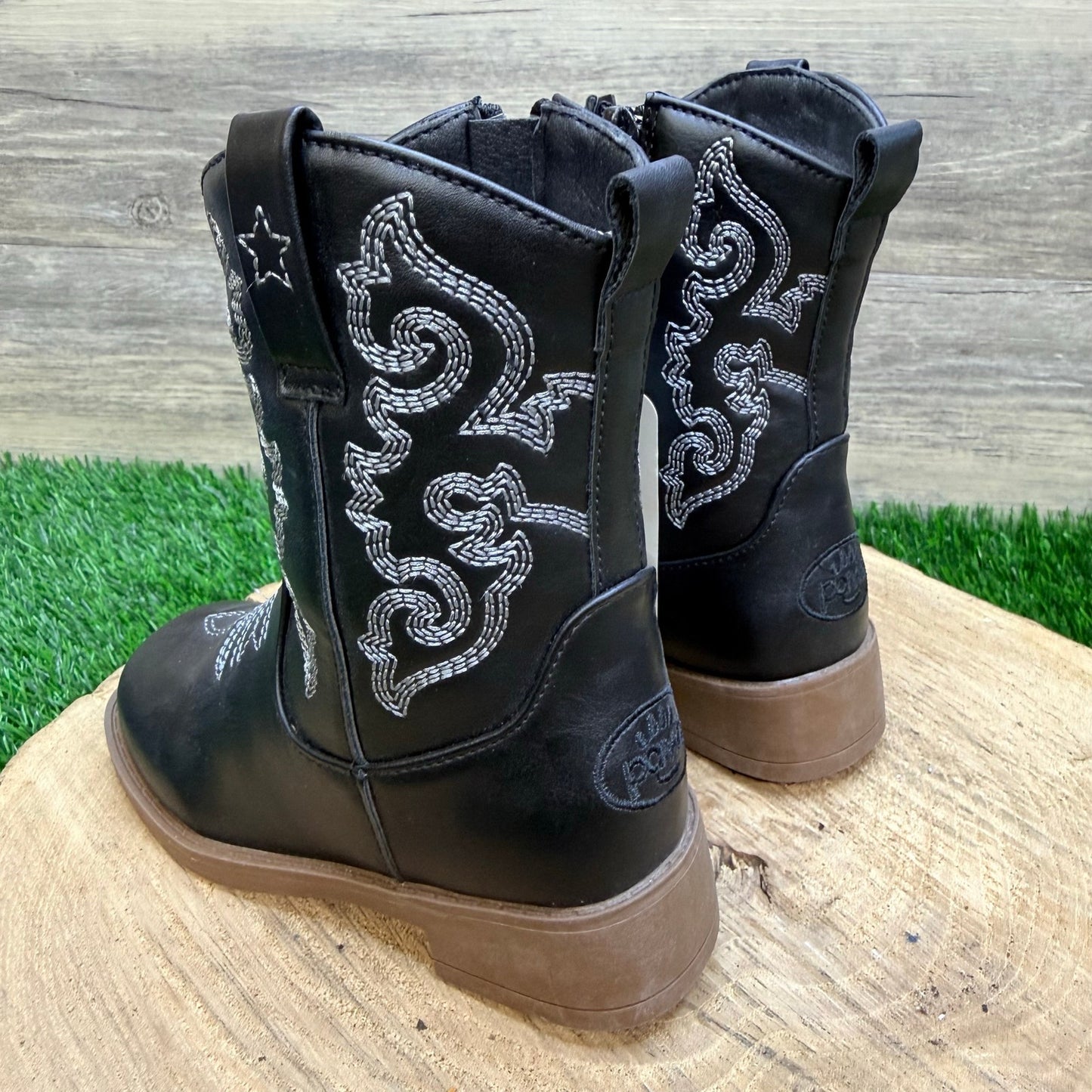 NEW Pawz Youth - Size 8 - Black Western Faux Leather Cowboy Boots
