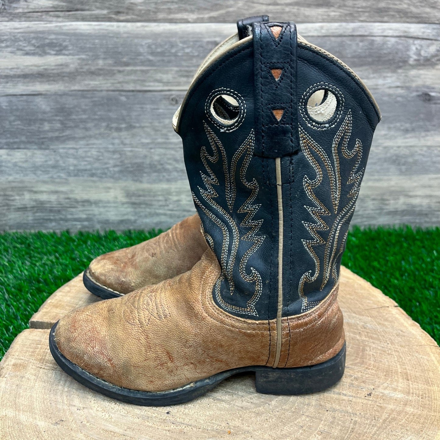 Old West Youth - Size 13 - Brown/Black Cowboy Boots Style CW2553