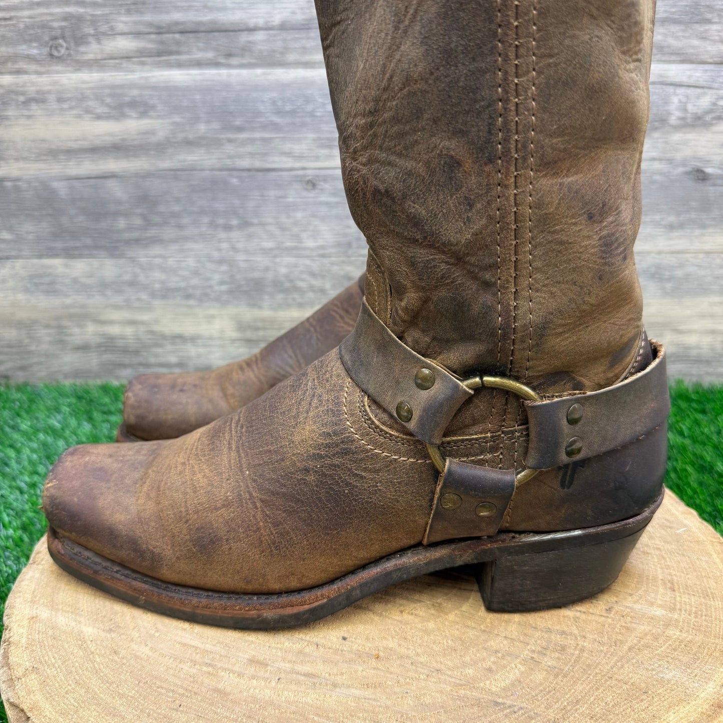 Frye Women - Size 10M - Brown Harness Square Toe Moto Boots Style 77300-3
