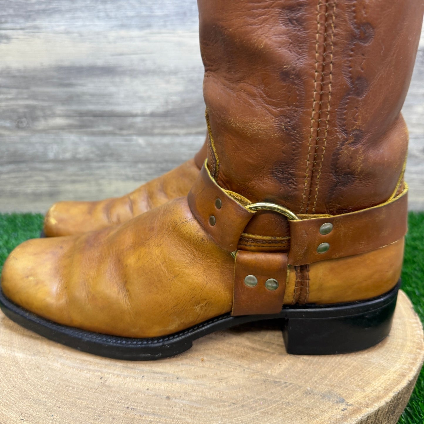 Acme Men - Size 10D - Vintage Tan Harness Square Toe Western Cowboy Boots 18068