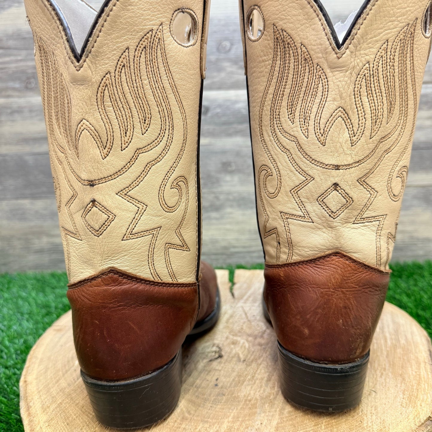 Pocono Western Youth - Size 4.5 - Tan / Cream Cowboy Boots V-1823