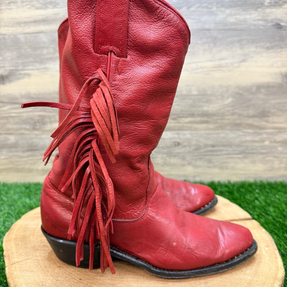 Evenin’ Star Youth - Size 2.5 - Vintage Red Fringe Western Cowboy Boots