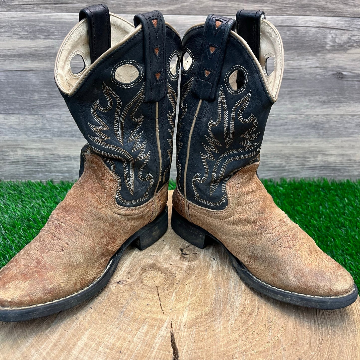 Old West Youth - Size 13 - Brown/Black Cowboy Boots Style CW2553