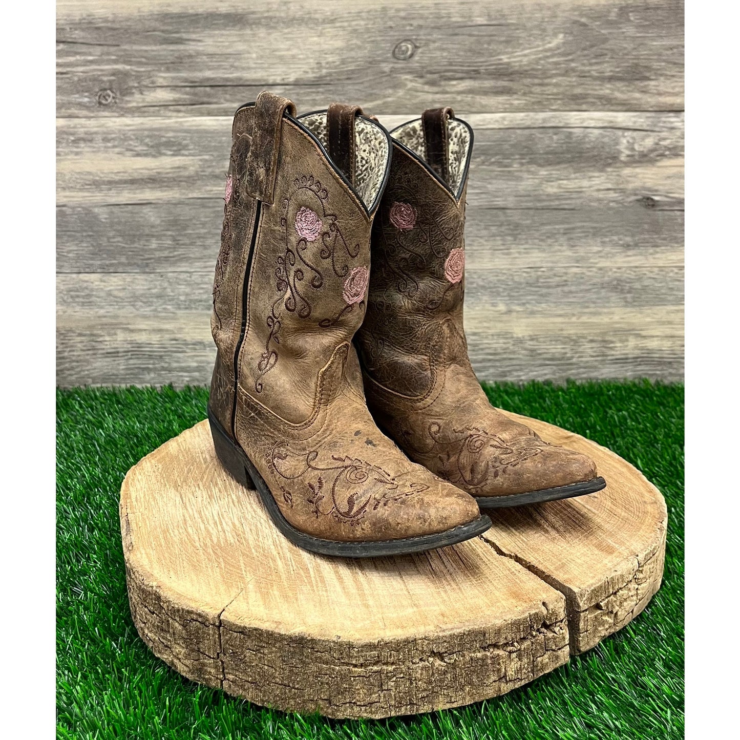 Smoky Mountain Youth - Size 3D - Brown Rose Design Snip Toe Cowboy Boots 3771C