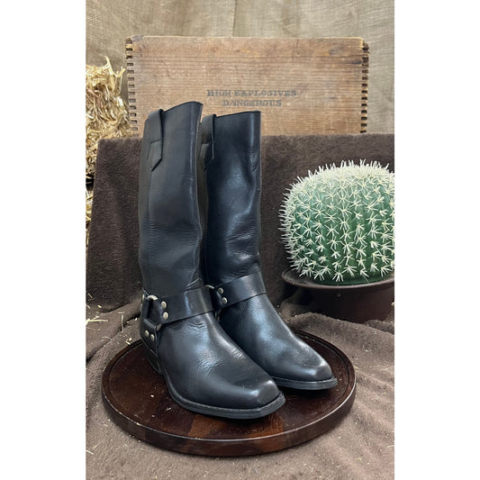Connie Women - Size 5B - Black Square Toe Harness Cowboy Boots Style 895HH52