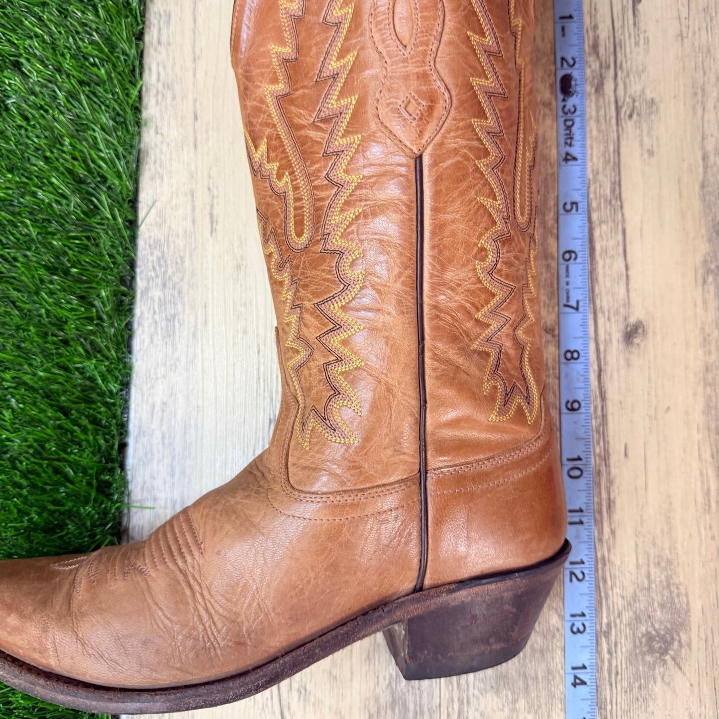 Old West Women - Size 7 - Tan Flame Snip Toe Western Cowboy Boots LF1529