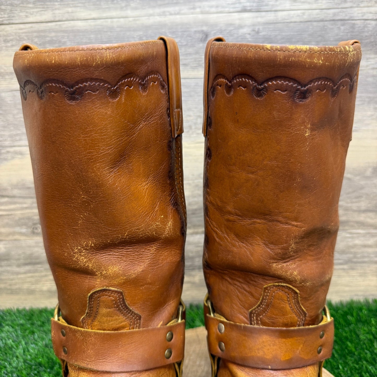 Acme Men - Size 10D - Vintage Tan Harness Square Toe Western Cowboy Boots 18068