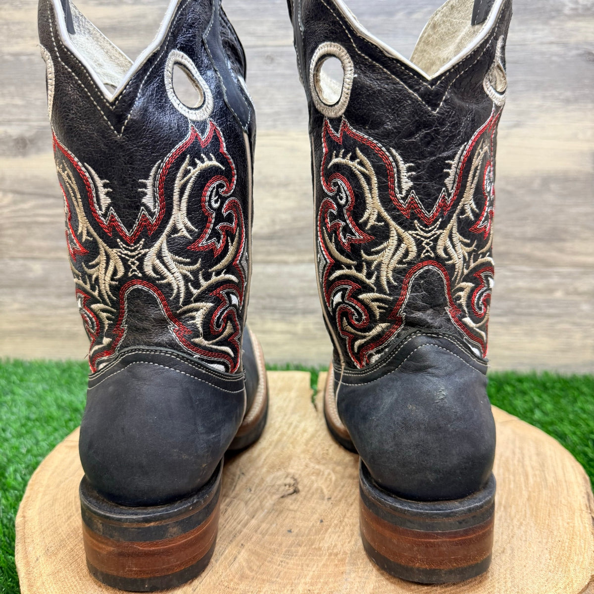 Solo Exportacion Youth - Size 4.5 - Black / Red Square Toe Cowboy Boots