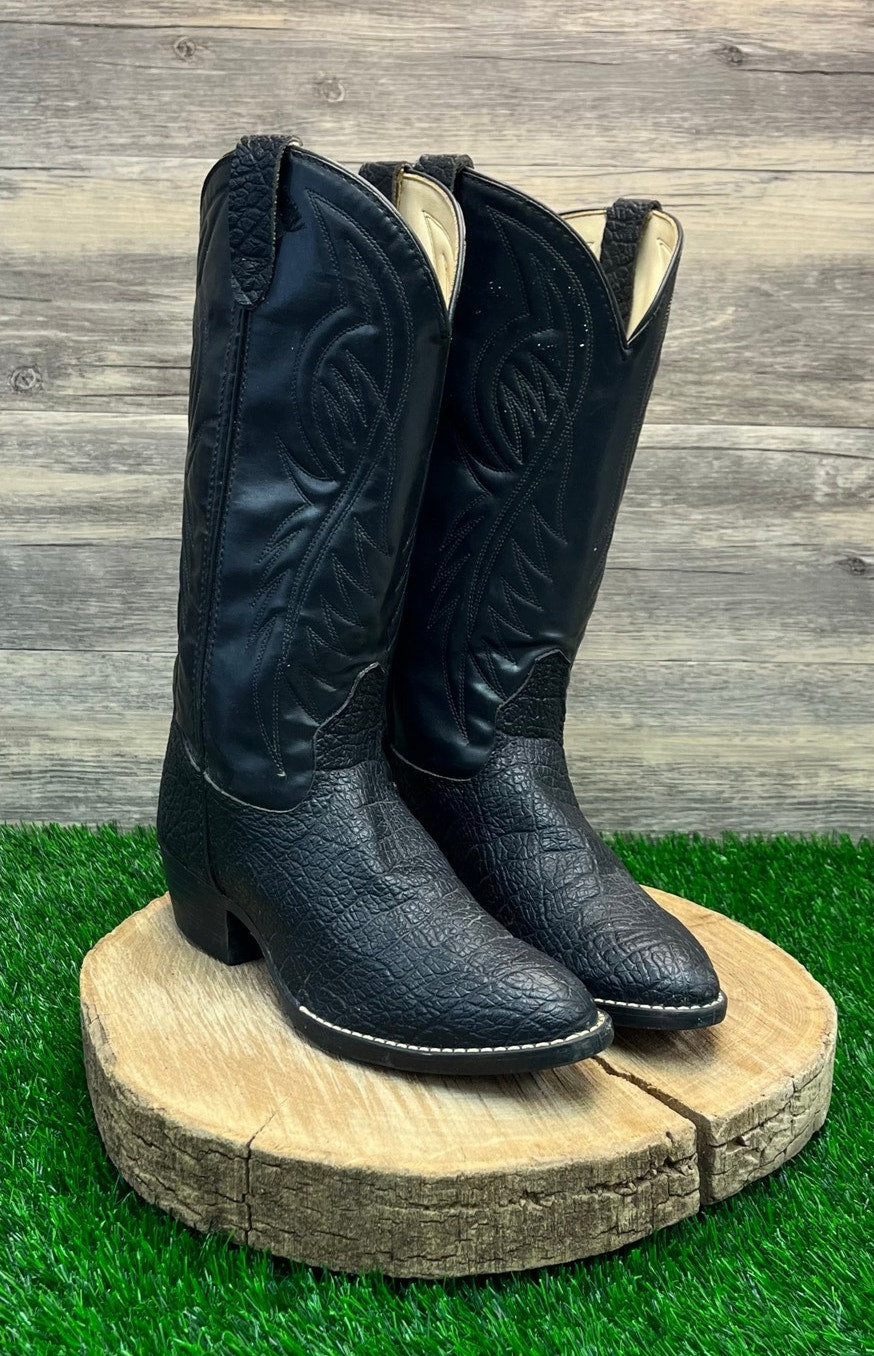 Bronco Men - Size 8.5EE - Vintage Black Faux Skin/Leather Cowboy Boots 6986