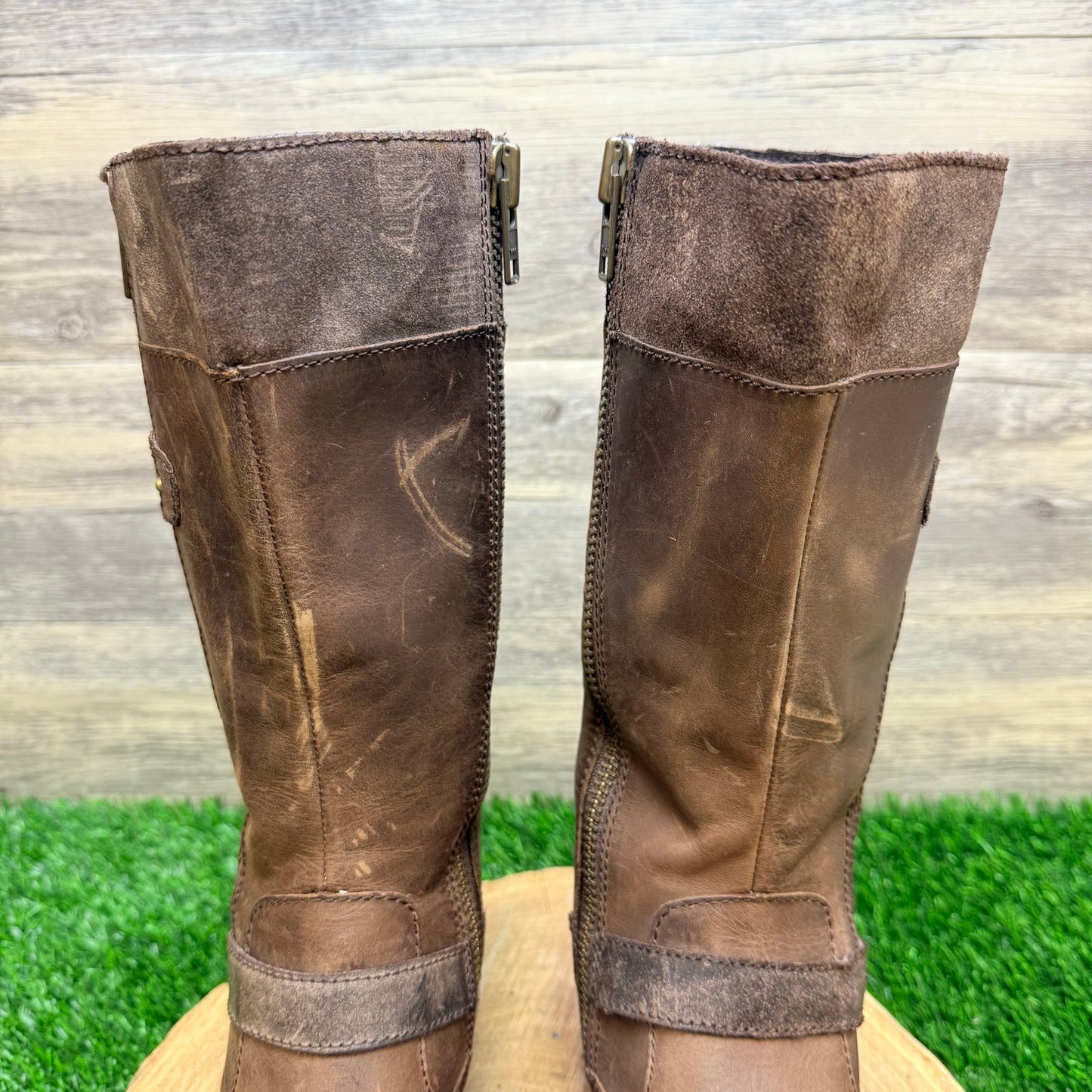 Born Women - Size 7M - Brown Strappy Zipper Boots D70223