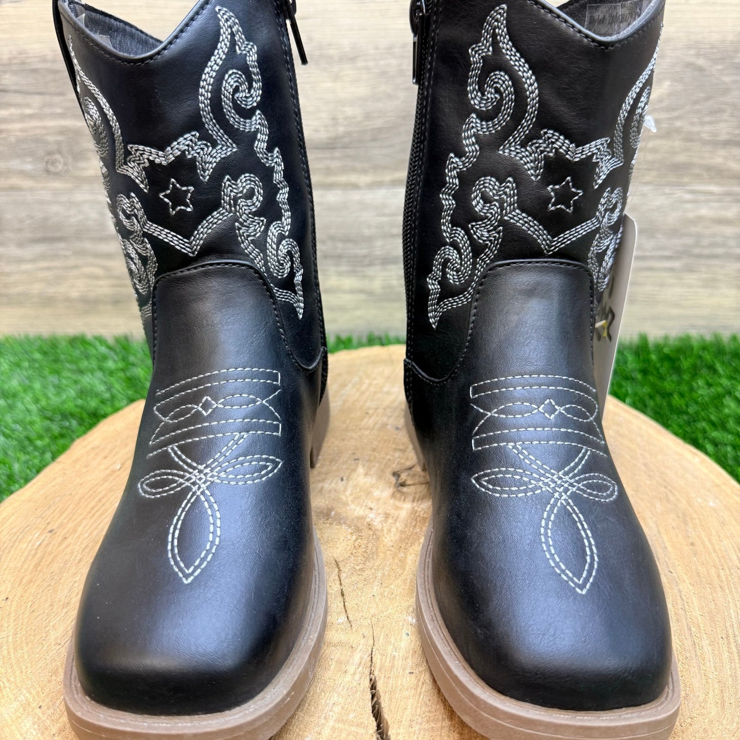 NEW Pawz Youth - Size 2 - Black Western Faux Leather Cowboy Boots