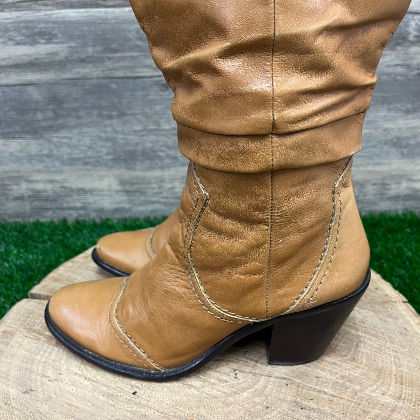 BCBG Women - Size 5.5B - Cognac Slouch Faux Leather Boots