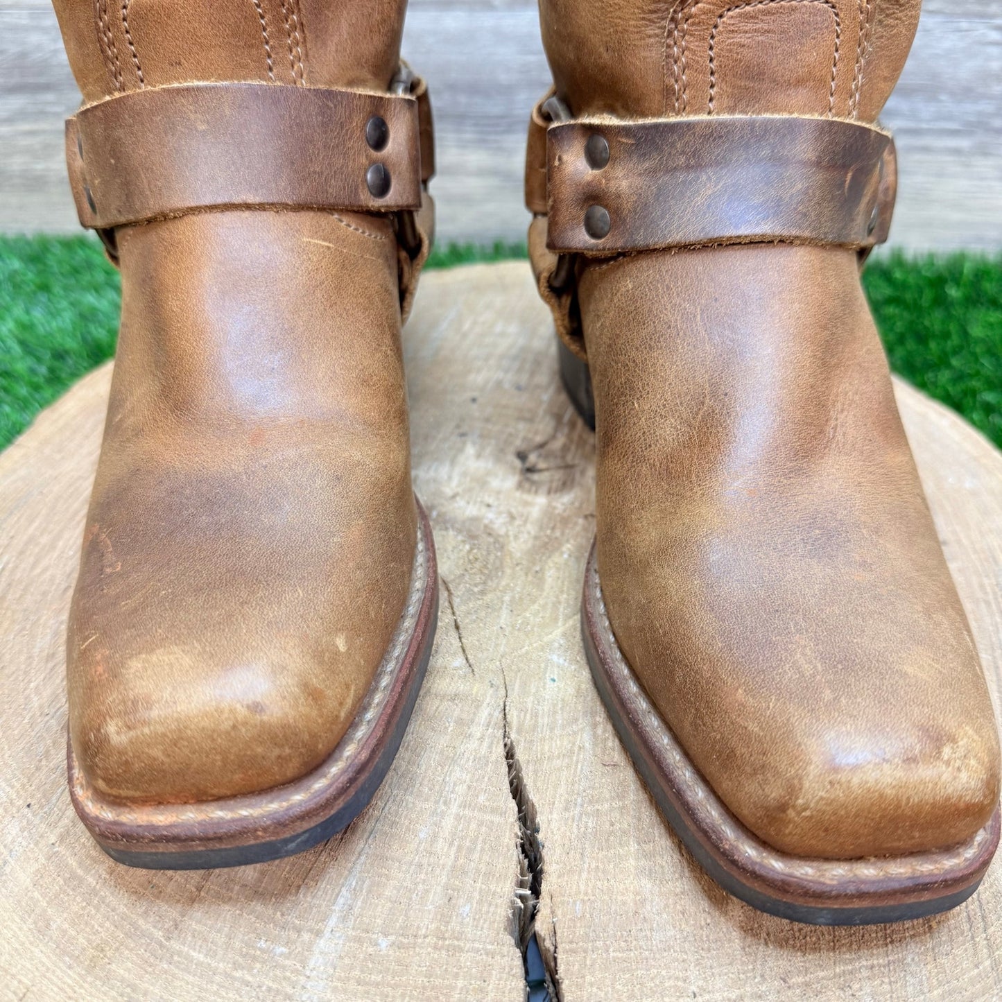 Frye Women - Size 6.5M - Tan Harness Moto Cowboy Boots 77300