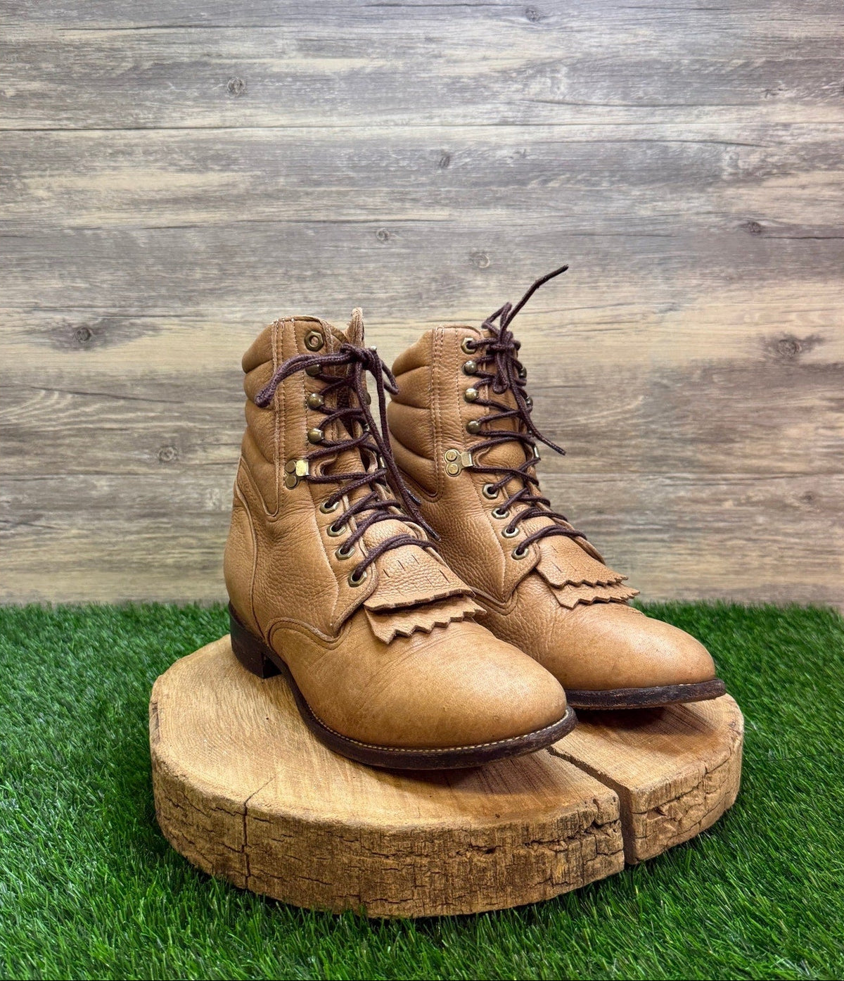Justin Men - Size 10.5D - Beige Soft Leather Lace Up Cowboy Boots Style 448