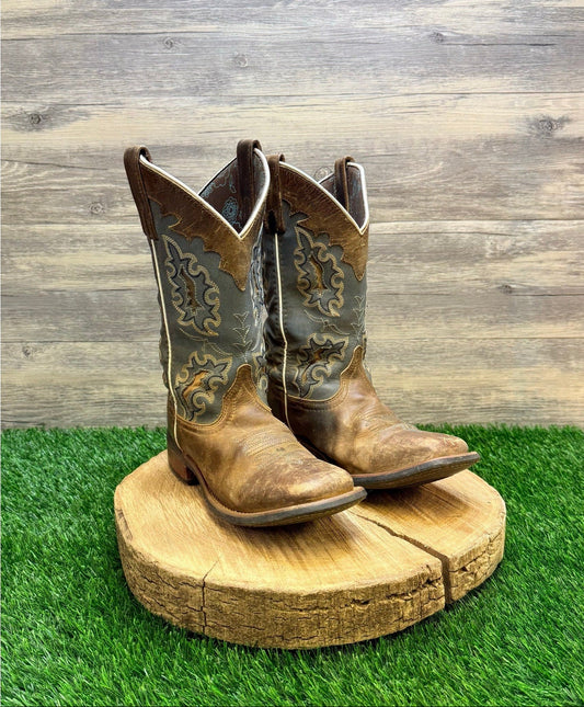 Laredo Women - Size 6.5M - Brown / Blue Square Toe Cowboy Boots 5666