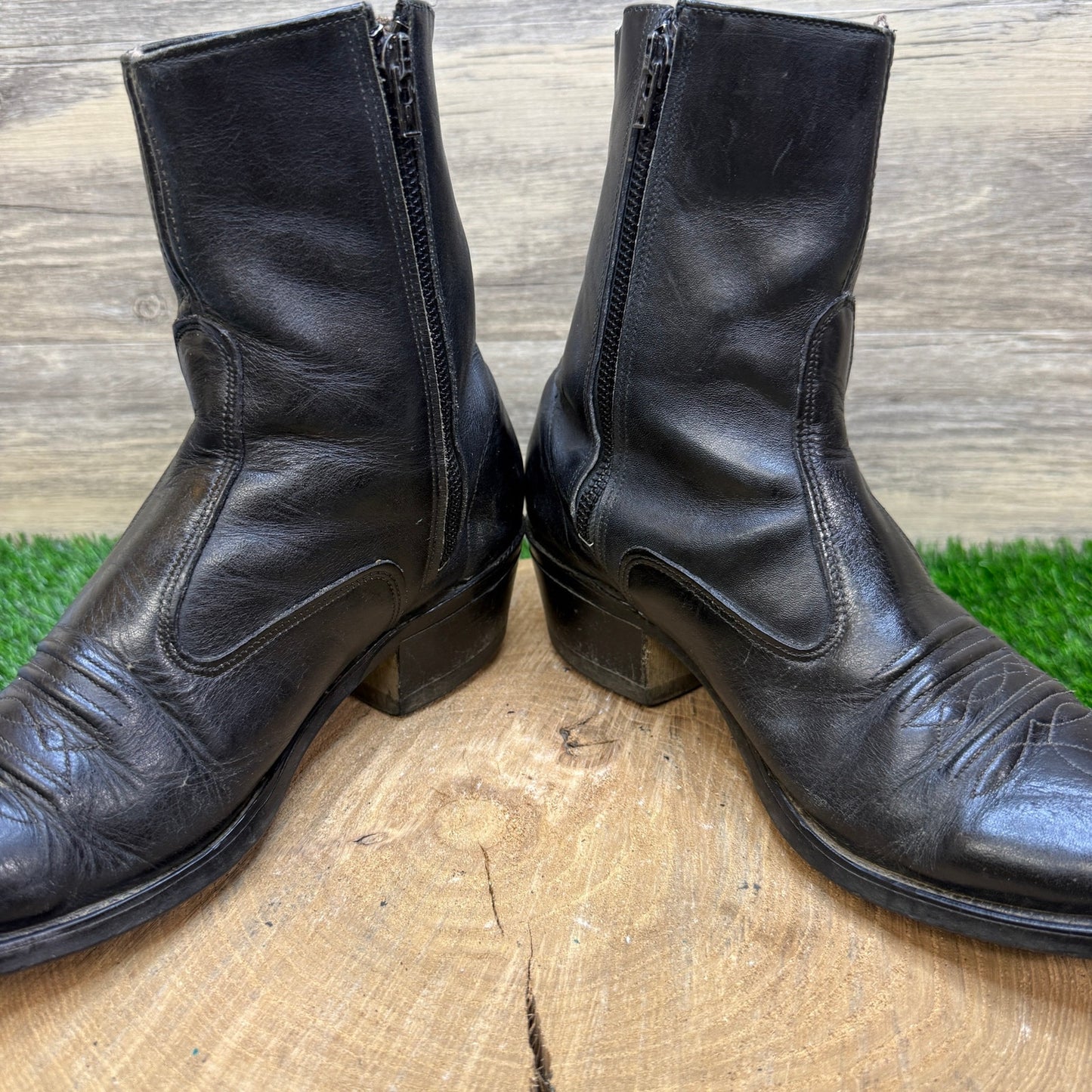 Texas Men - Size 7.5D - Vintage Black Zipper Western Cowboy Boots 350