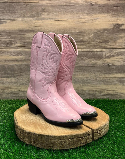 Smoky Mountain Youth - Size 5 - Pink Toe Plate Faux Leather Cowboy Boots 1041Y