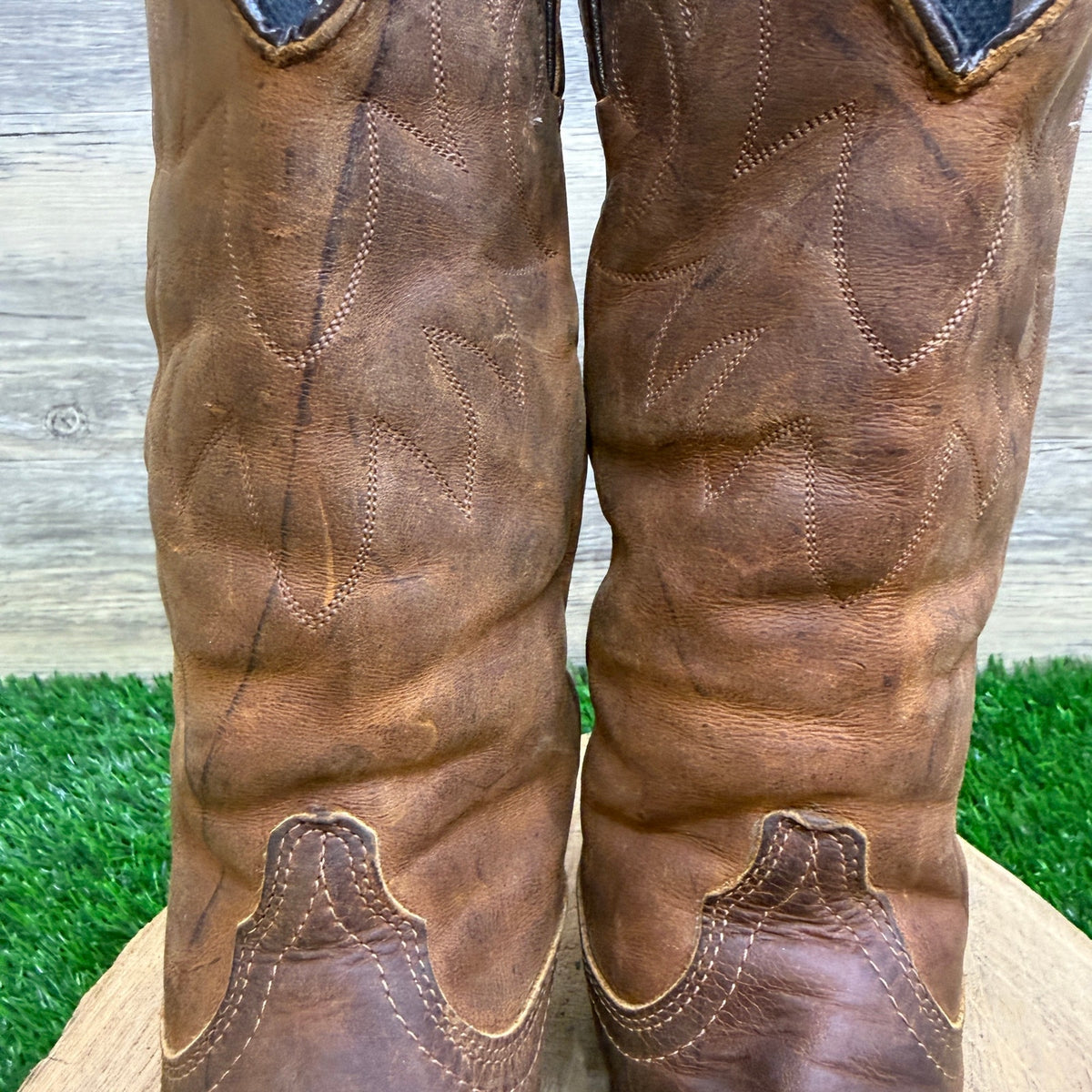 Durango Women - Size 5.5 - Brown Slouch Toe Plate Cowboy Boots Style 57856