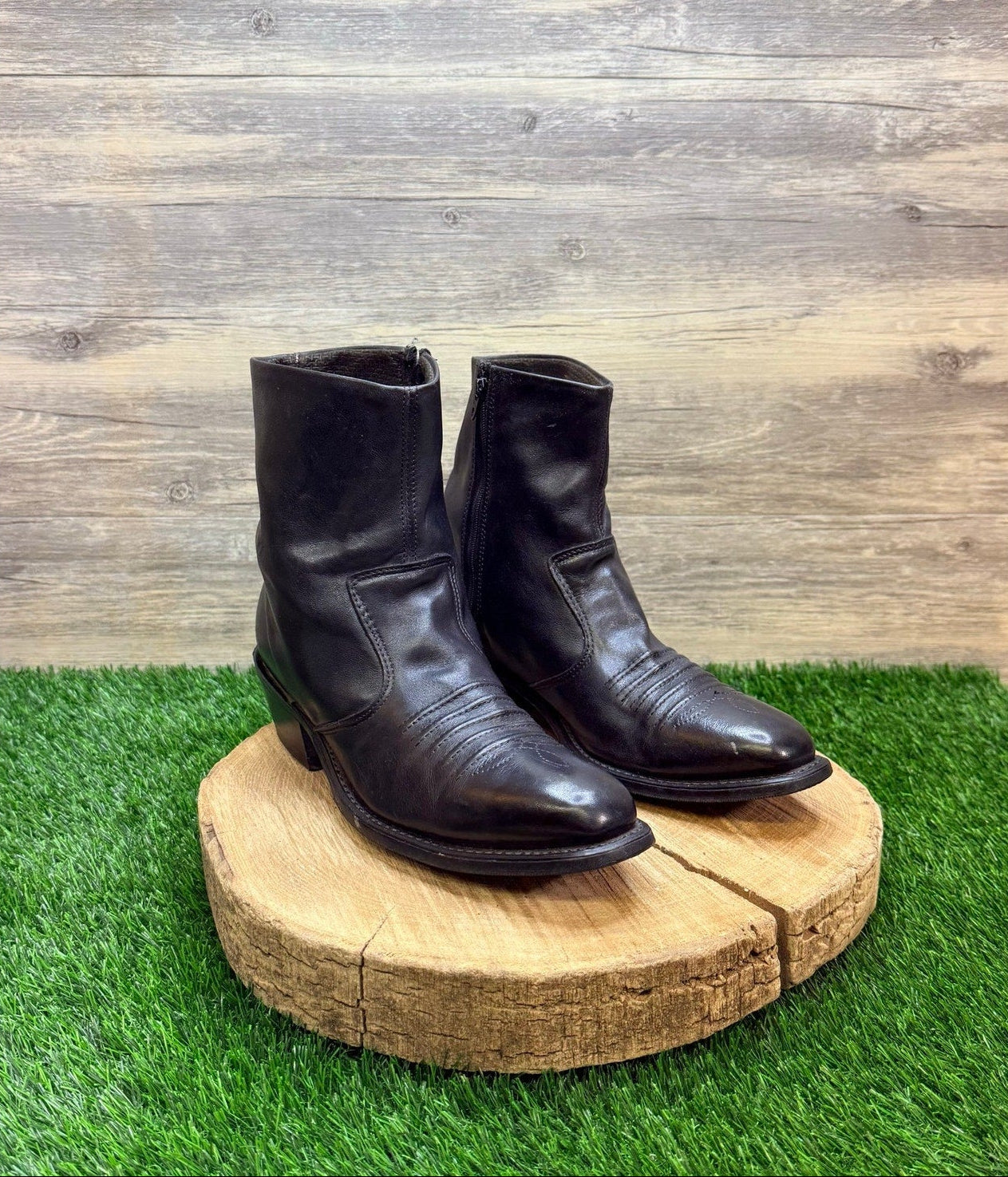 Double H Men - Size 8.5D - Black Zipper Ankle Faux Boots