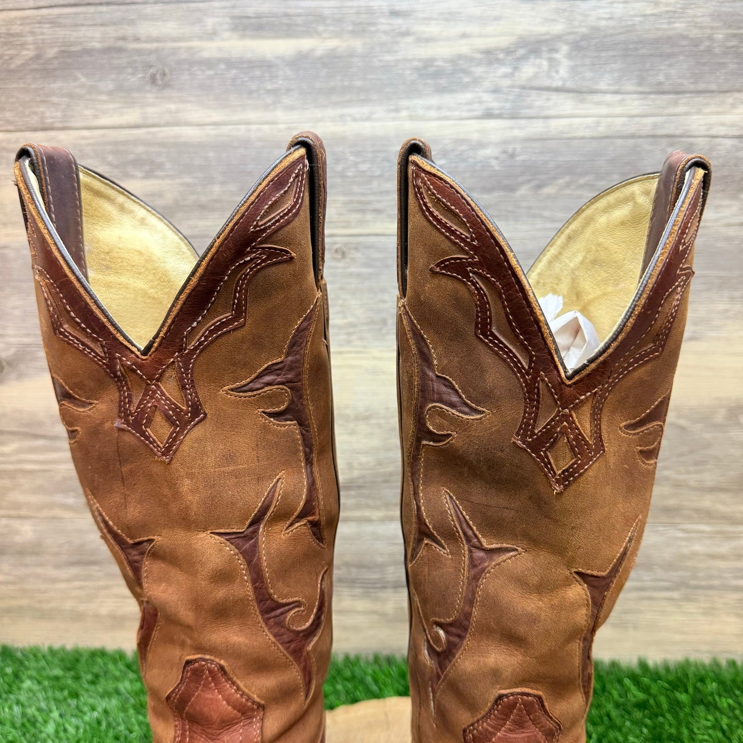 Boulet Women - Size 6.5C - Two Tone Brown Flame Western Cowboy Boots 0157