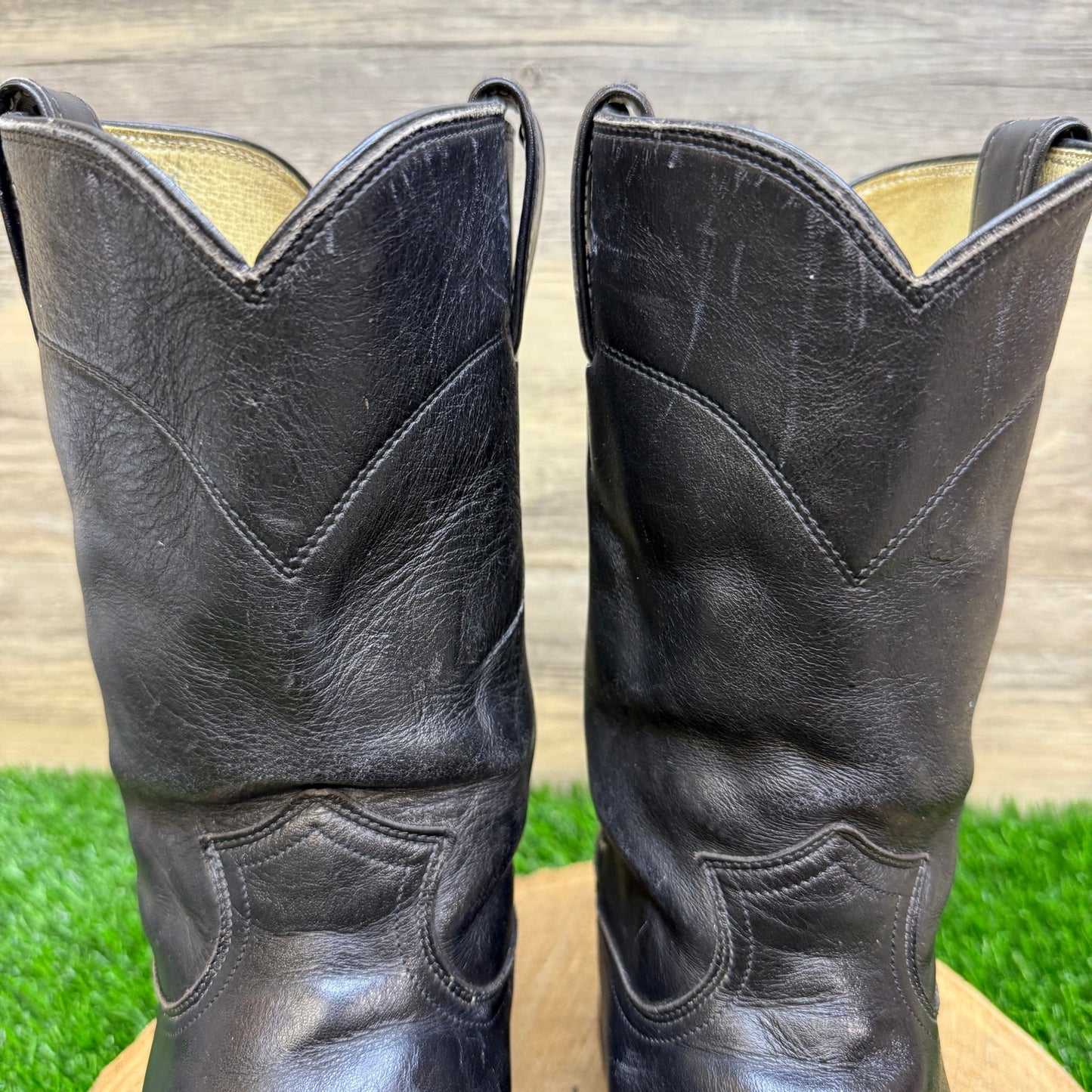Justin Men - Size 9.5D - Vintage Black Roper Western Cowboy Boots Style 3133