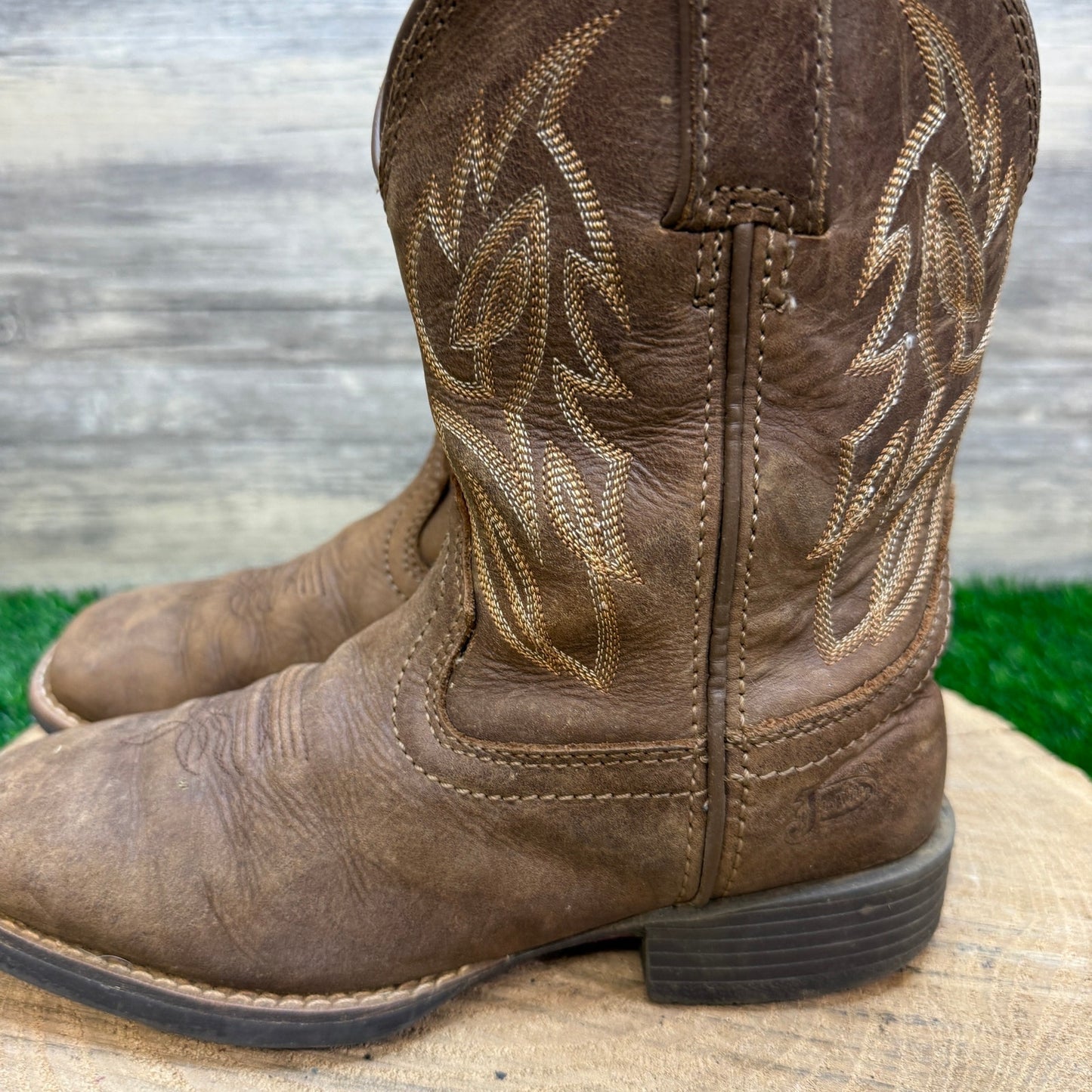 Justin Youth - Size 2D - Brown Square Toe Cowboy Boots Style JK7510