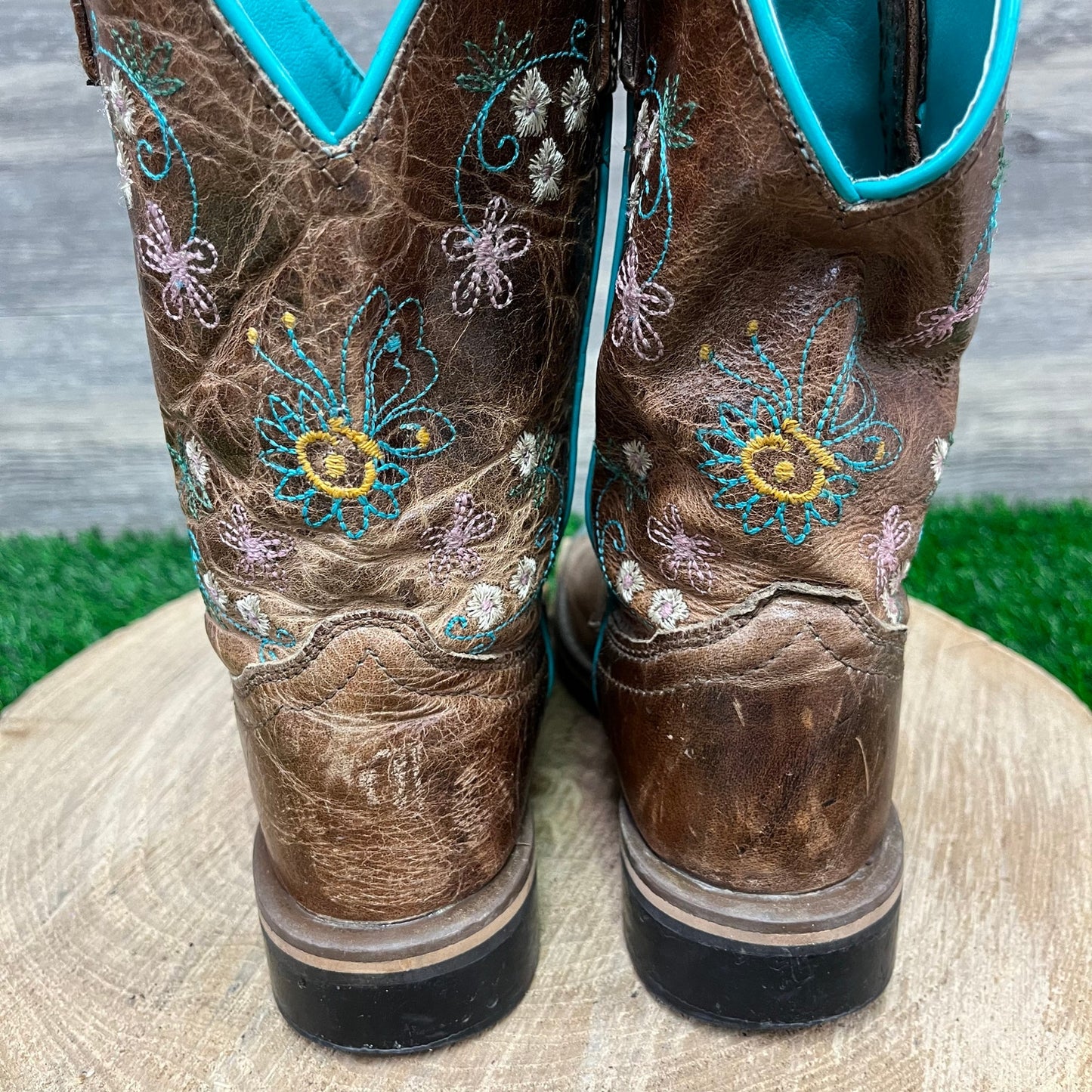 Smoky Mountain Youth - Size 13.5 - Tan Floral Square Toe Cowboy Boots 3841C