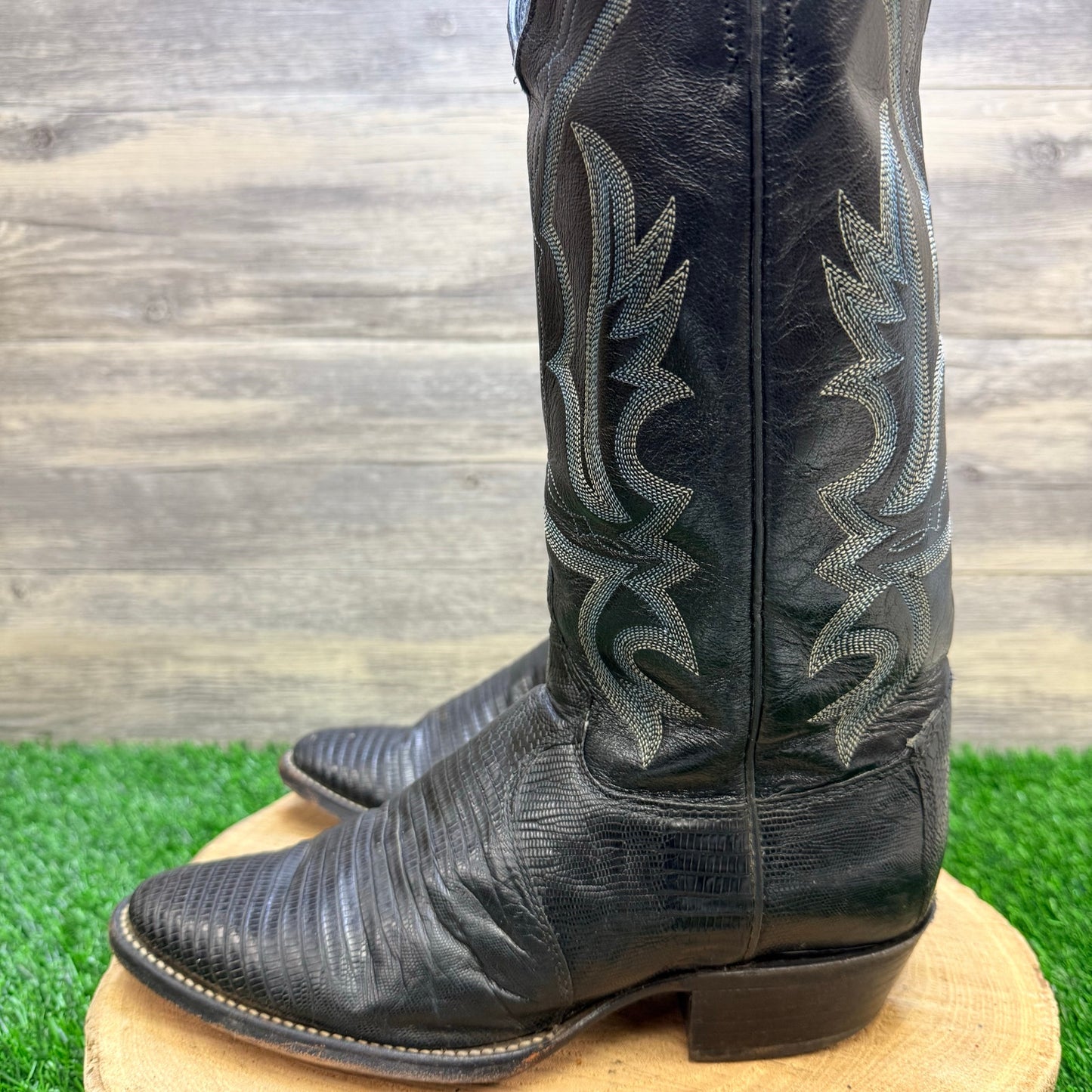 Justin Men - Size 7.5D - Black Teju Lizard Cowboy Boots 8313