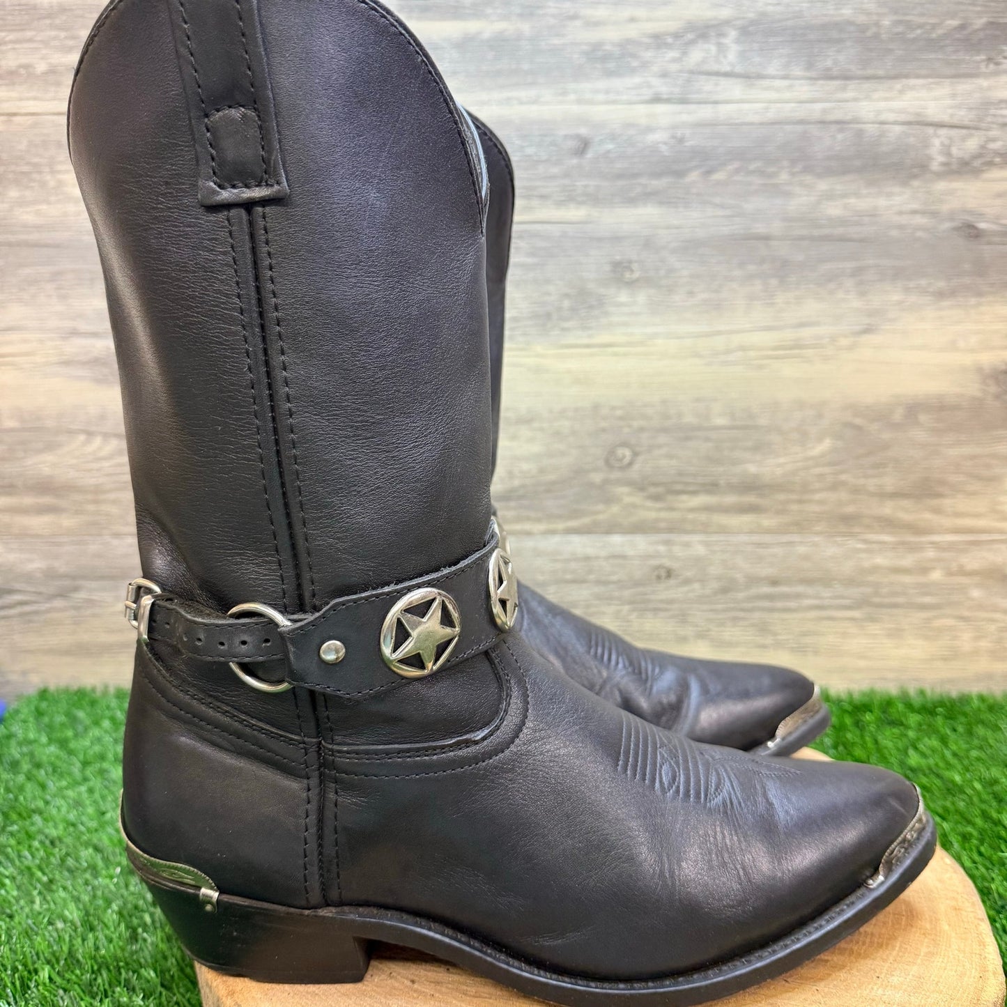 Masterson Men - Size 10.5EW - Black Harness Toe Plate Cowboy Boots RB919
