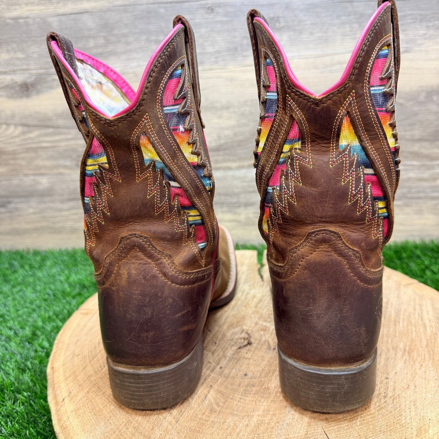 Ariat Women - Size 2 - Brown / Pink QuickDraw Ventek Square Cowboy Boots 10027306