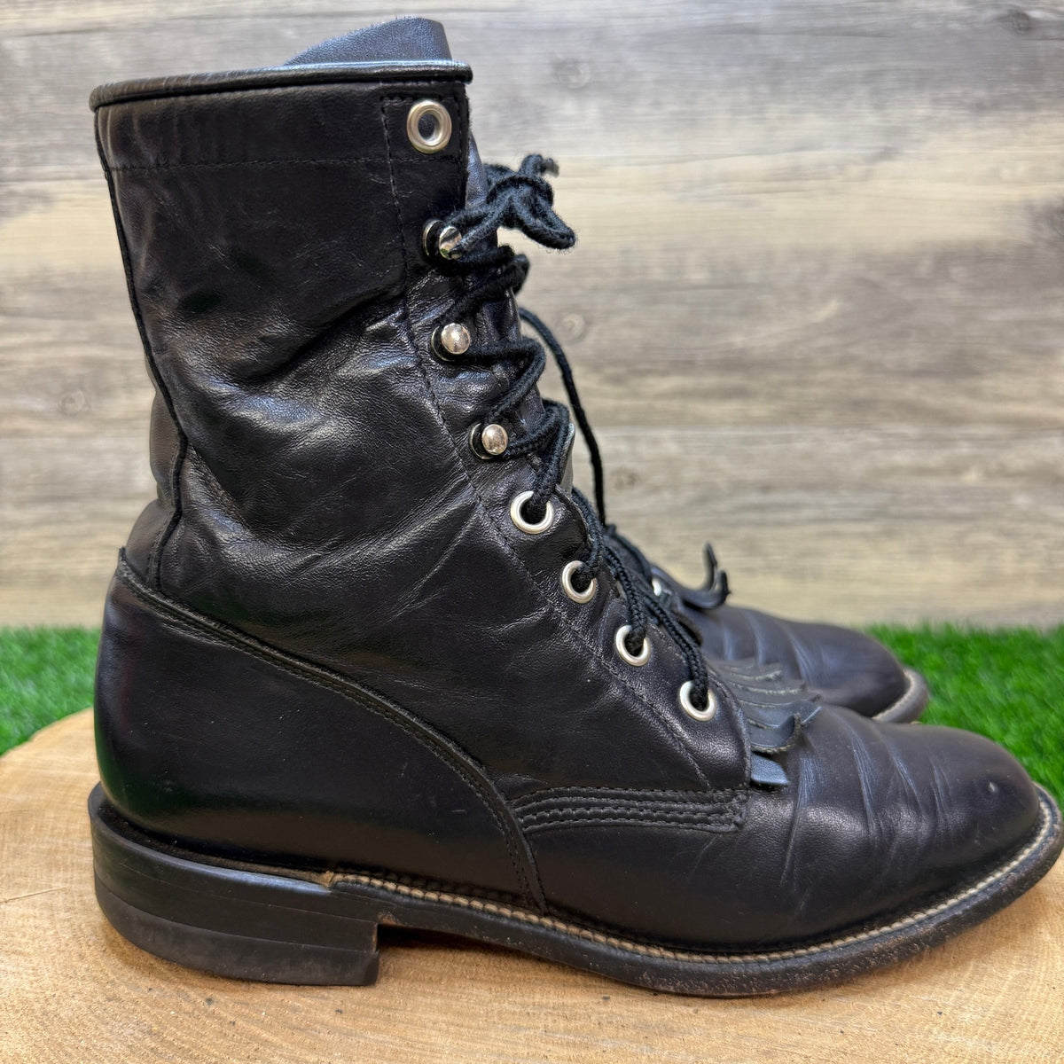 Justin Women - Size 5.5C - Vintage Black Lace Up Cowboy Boots Style L0506