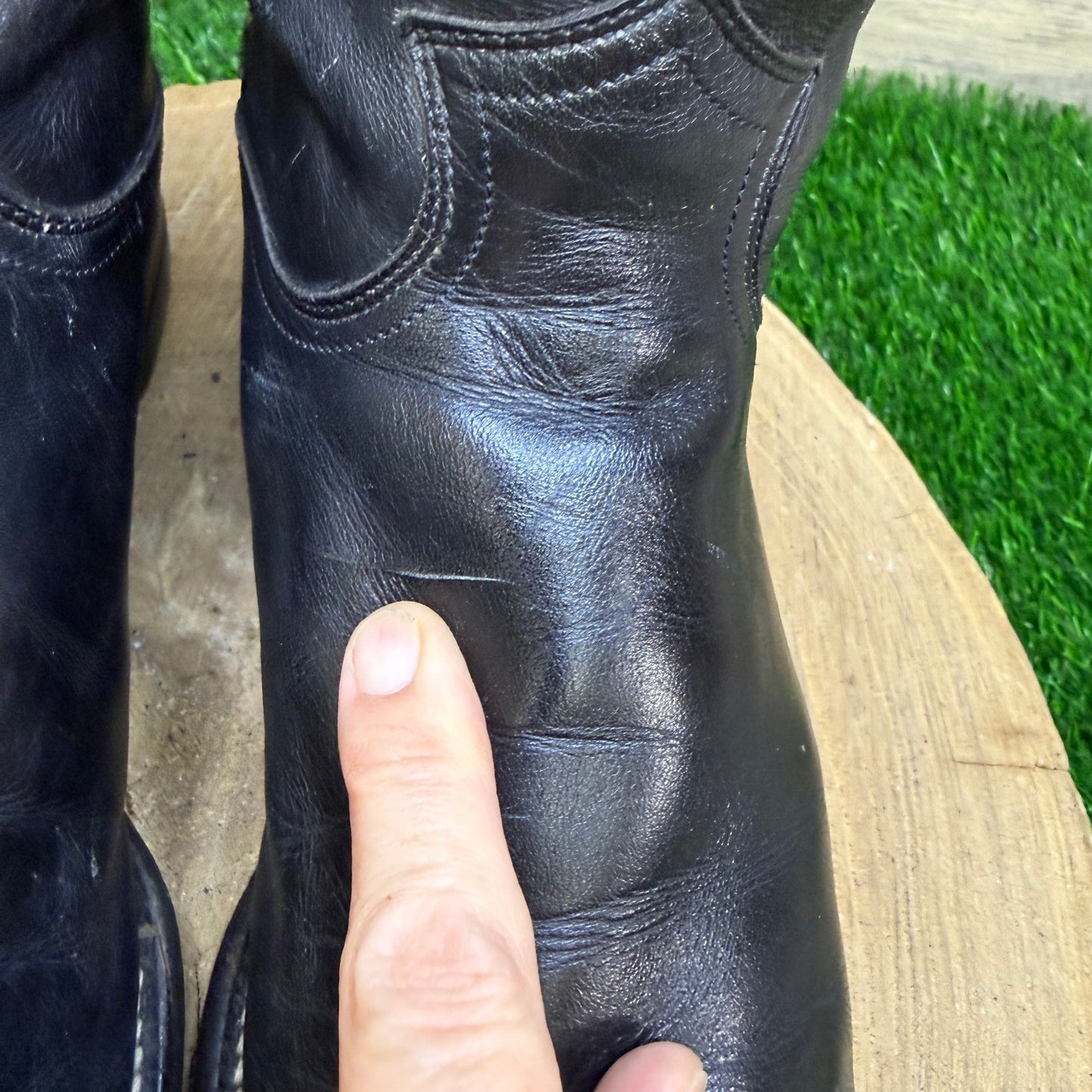 Justin Men - Size 9.5D - Vintage Black Roper Western Cowboy Boots Style 3133