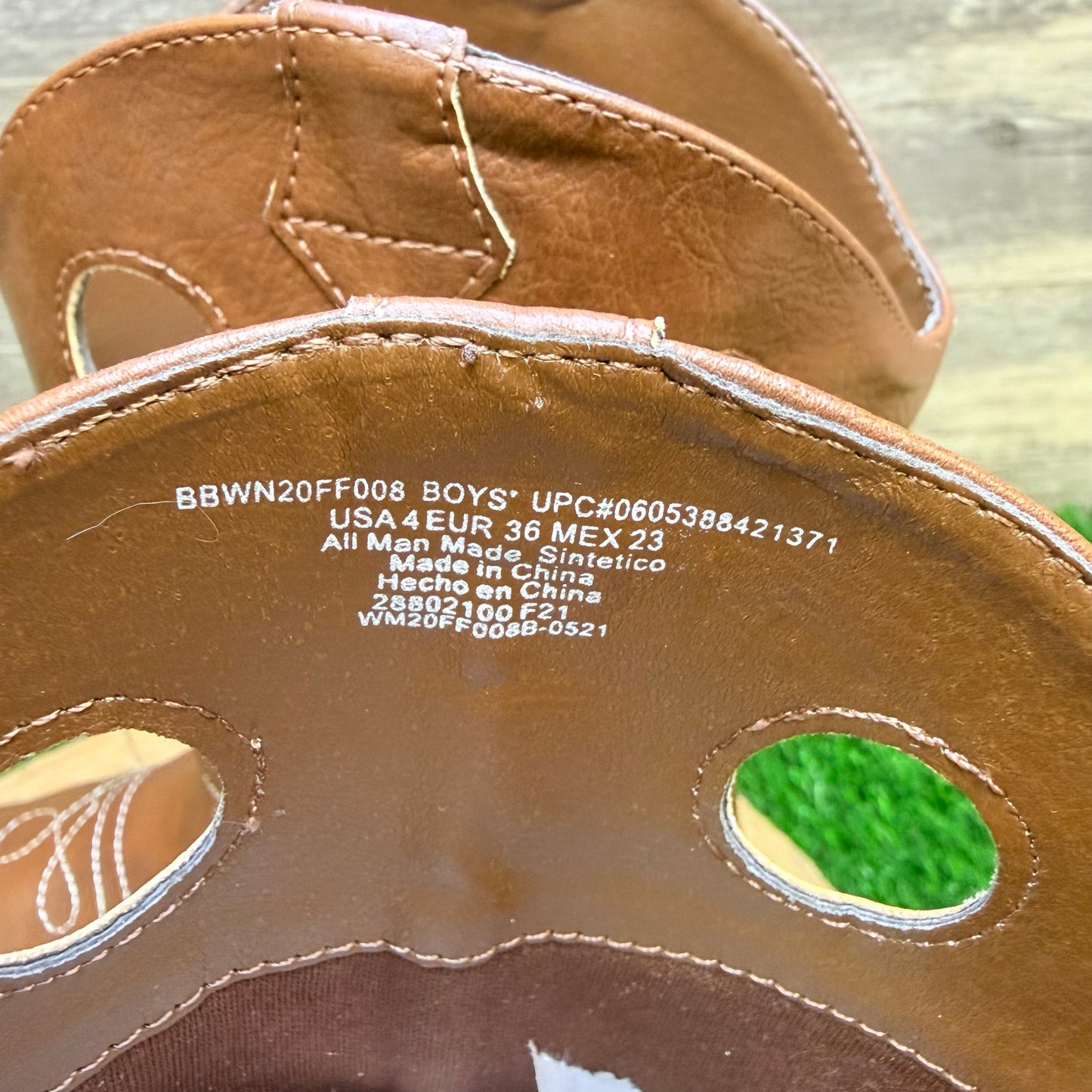 Wonder Nation Youth - Size 4 - Brown Faux Leather Cowboy Boots 8421371