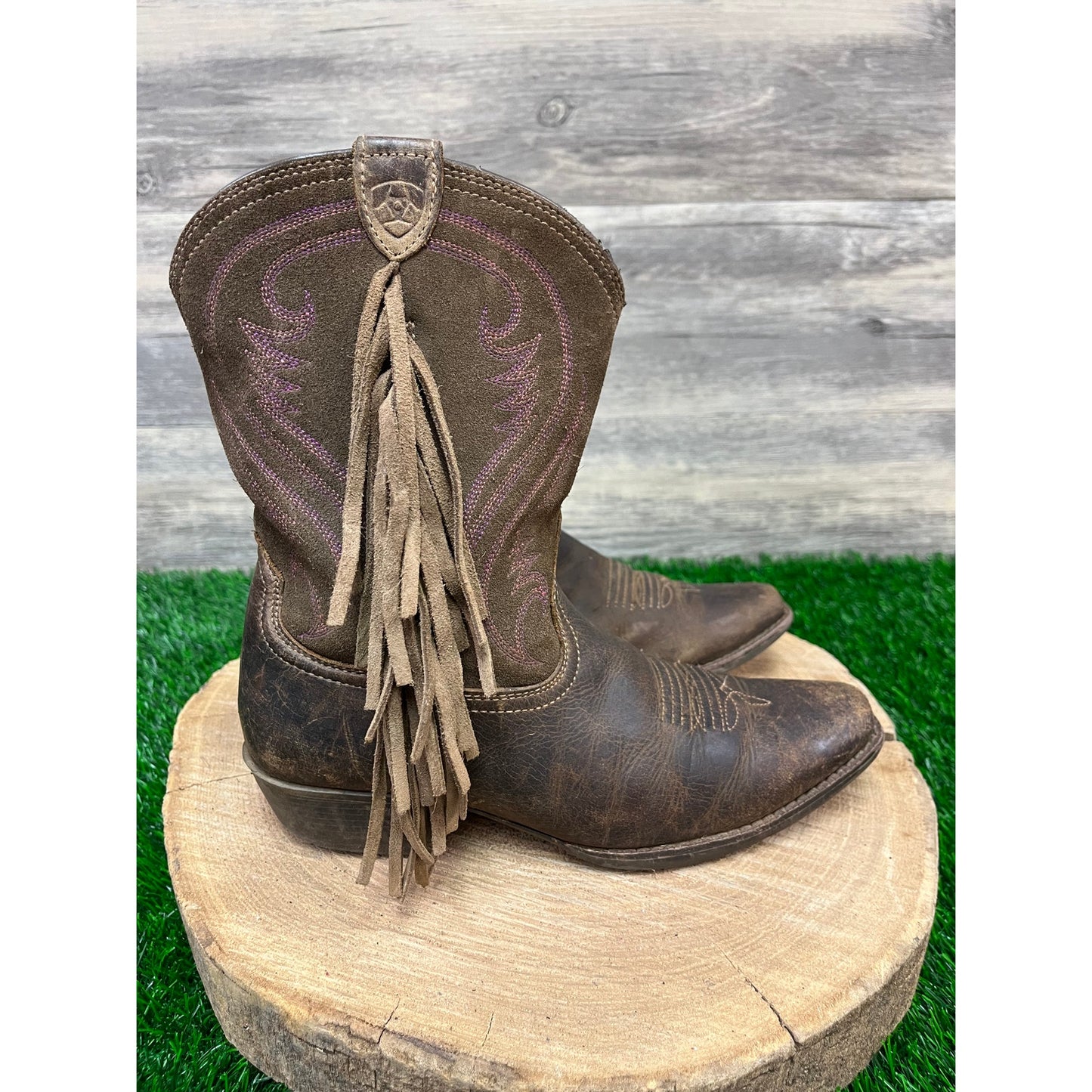 Ariat Youth - Size 3.5 - Brown Fringe Cowboy Boots Style 10011908