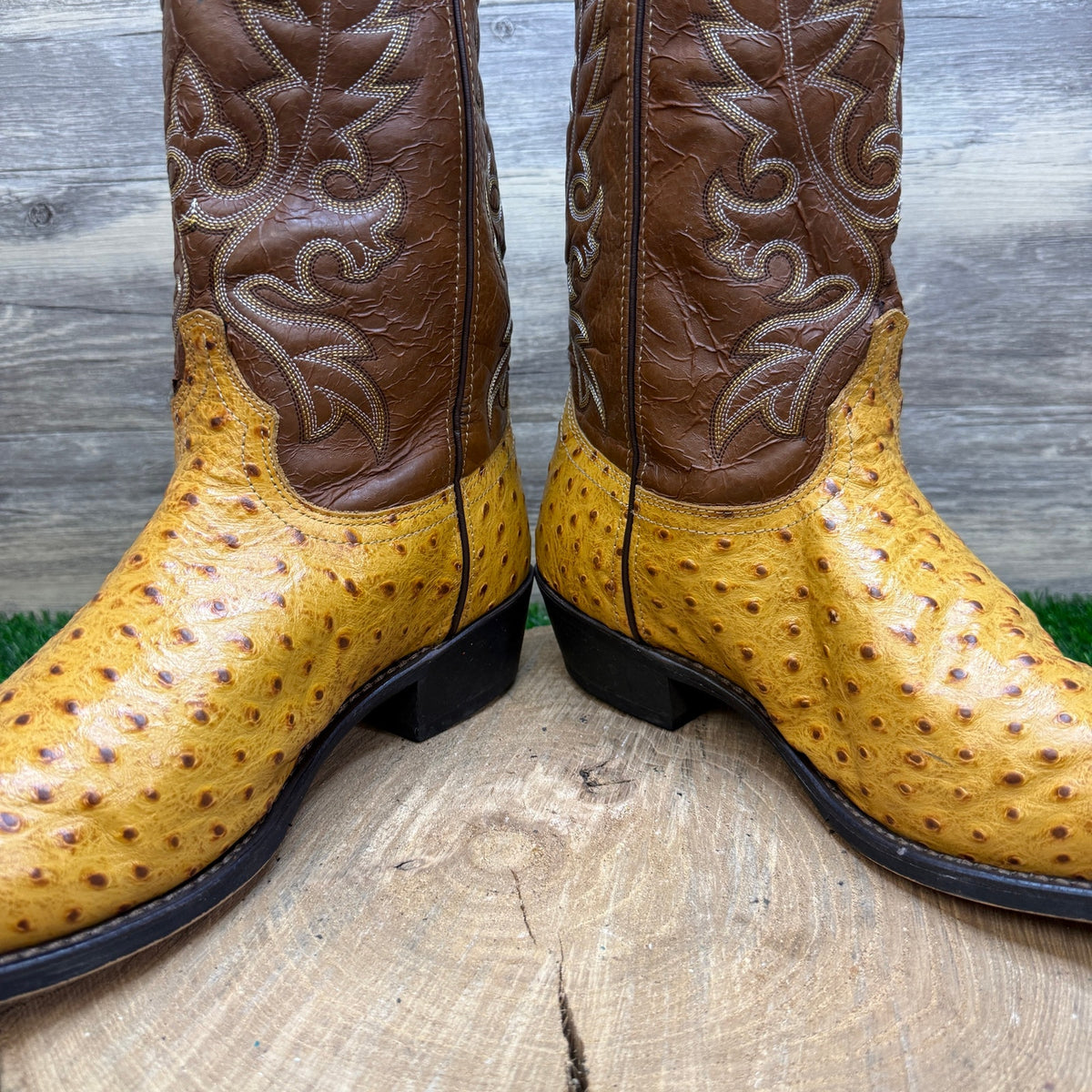 Laredo Men - Size 12EW - Golden Stephenville Ostrich Print Cowboy Boots 68032