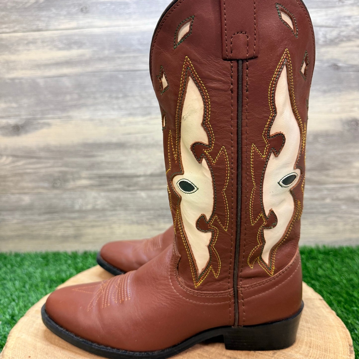 Justin Youth - Size 4D - Brown / White Inlay Cowboy Boots 6005Y