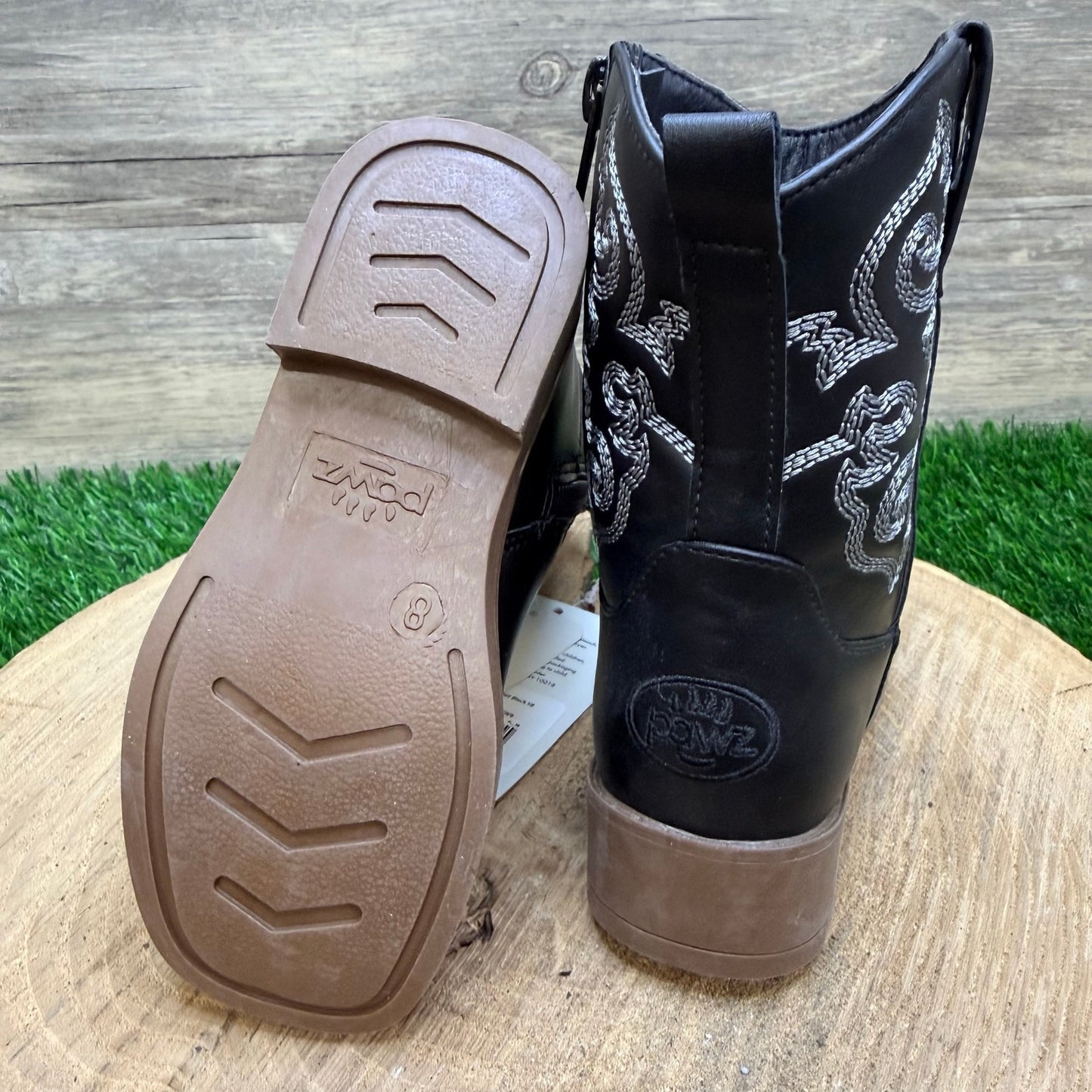NEW Pawz Youth - Size 8 - Black Western Faux Leather Cowboy Boots