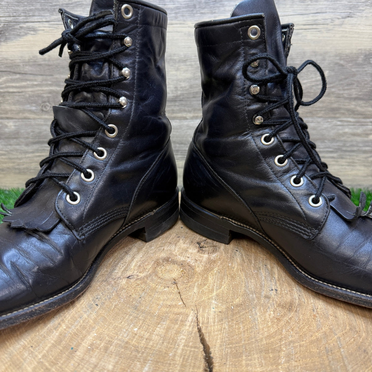 Justin Women - Size 5.5C - Vintage Black Lace Up Cowboy Boots Style L0506