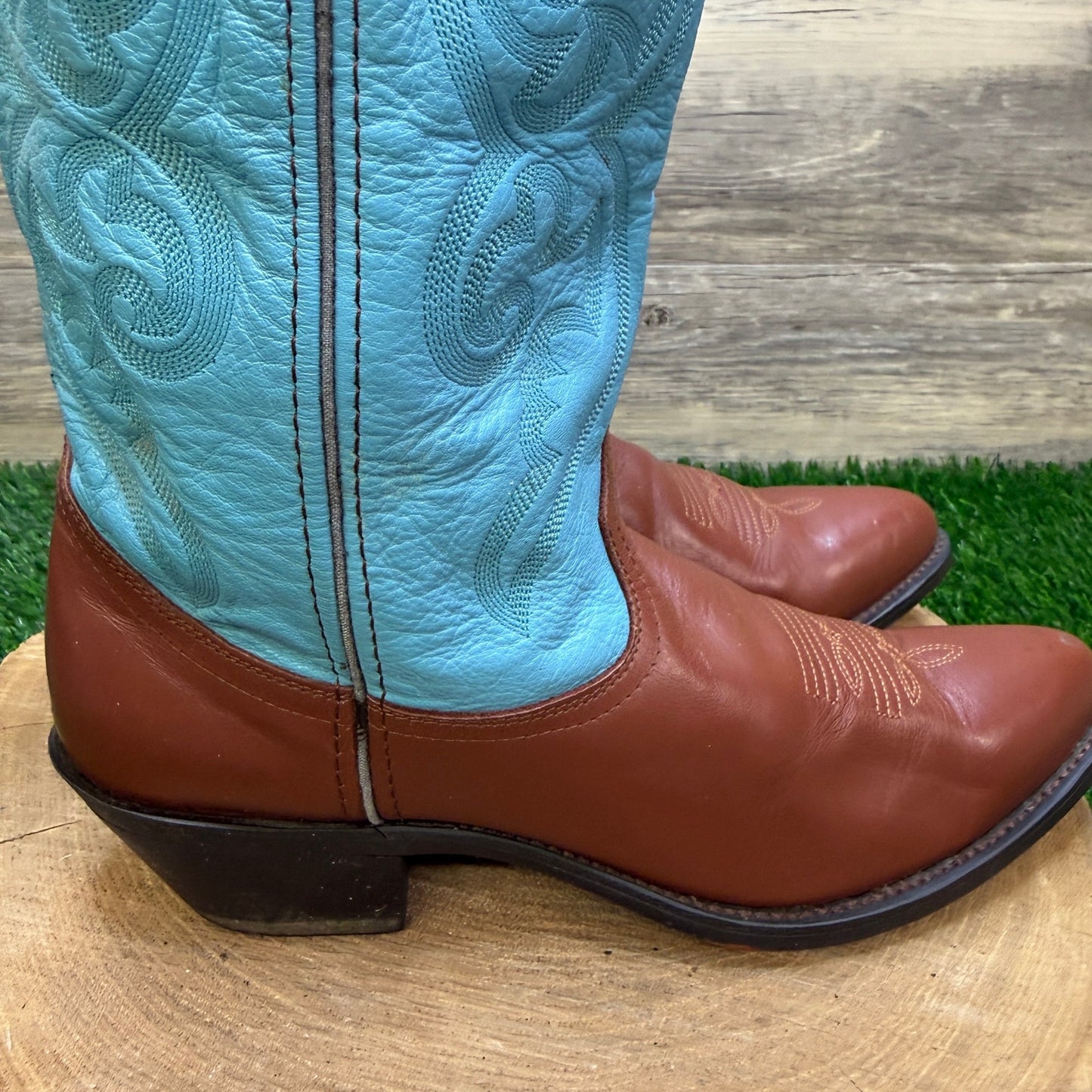 Road Wolf Women - Size 8.5M - Brown/Blue  Western Cowboy Boots Style WW570